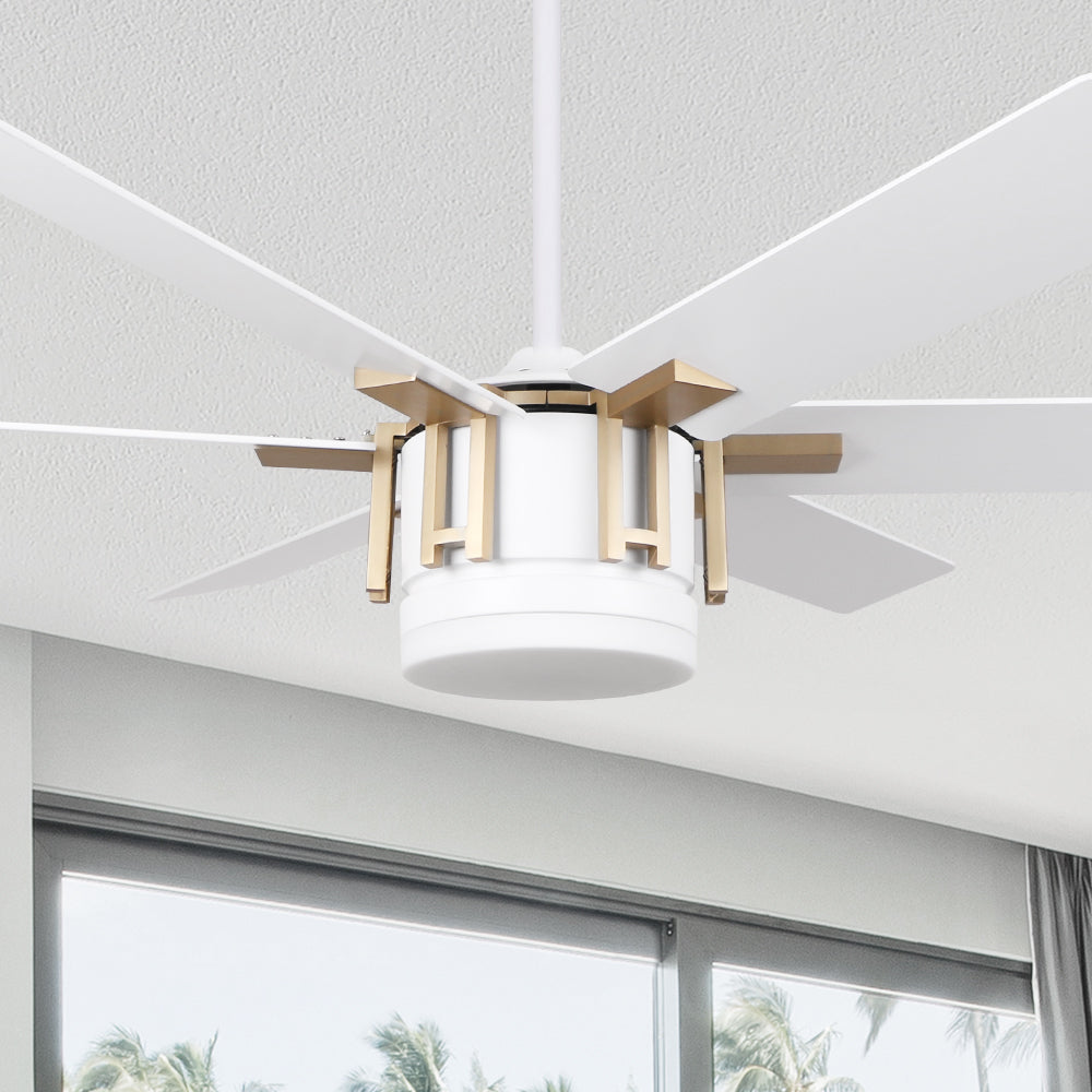Carro Sennin 52 inch ceiling fans design with White finish, use elegant Plywood blades and has an integrated 6000K LED daylight.