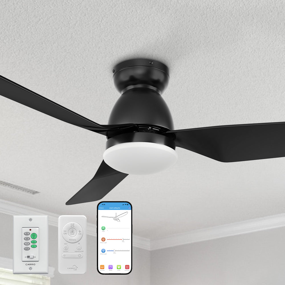 Carro Sonoma smart ceiling fan use the remote control, wall switch, voice control or smartphone control to adjust your fan settings.