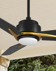Carro Tilbury 56 inch smart outdoor ceiling fan with black and gold finish, use elegant plywood blades and integrated 4000K LED cool light.