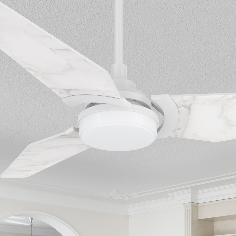 The Smafan Trailblazer 52" Smart ceiling fan in White with remoteand dimmable LED light kit.