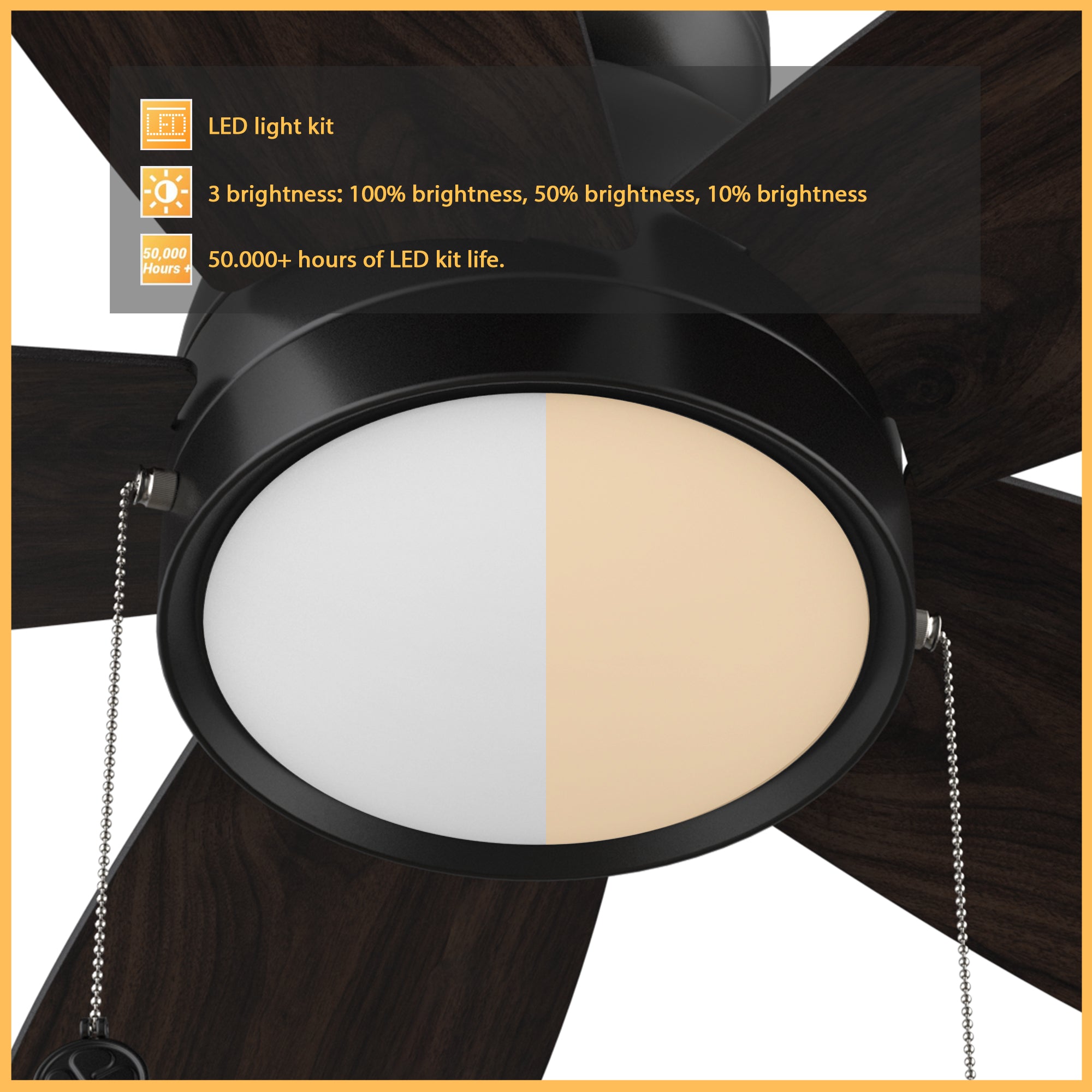 Carro low profile Treyton 52 inch pull chain ceiling fan with light delivers powerful airflow and elegant neutral lighting.