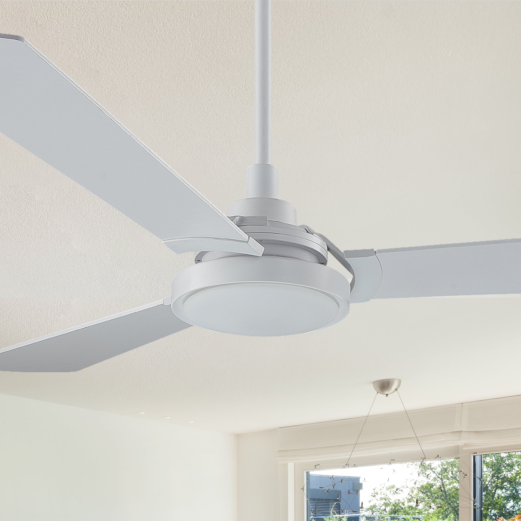Carro Viter smart ceiling fan with light designed with white finish, elegant Plywood blades, Glass shade and integrated 4000K LED daylight.