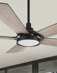Smafan Wilkes 52 inch smart ceiling fan designed with light wood finish, elegant plywood blades, glass shade and integrated 4000K LED daylight.