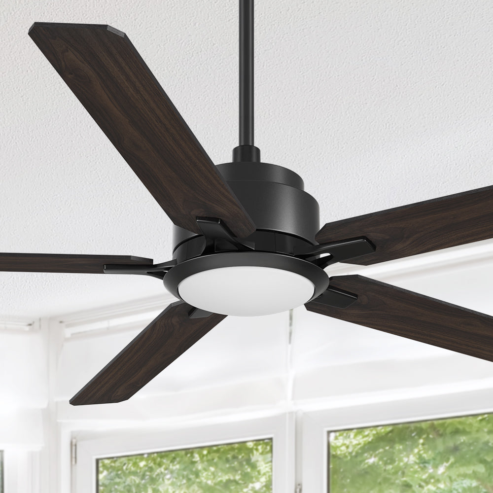 Carro Kyra 60 inch ceiling fan with Black finish, elegant Plywood blades and has an integrated 4000K LED cool light.