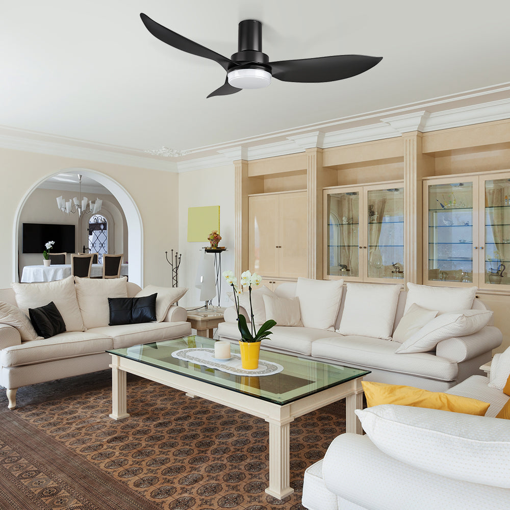 The Nefyn 45 inches flush mount ceiling fan effortlessly fits into any space, no matter how compact. Its sleek design, flush mount feature, advanced DC motor, and illuminating LED lighting make it a remarkable choice.