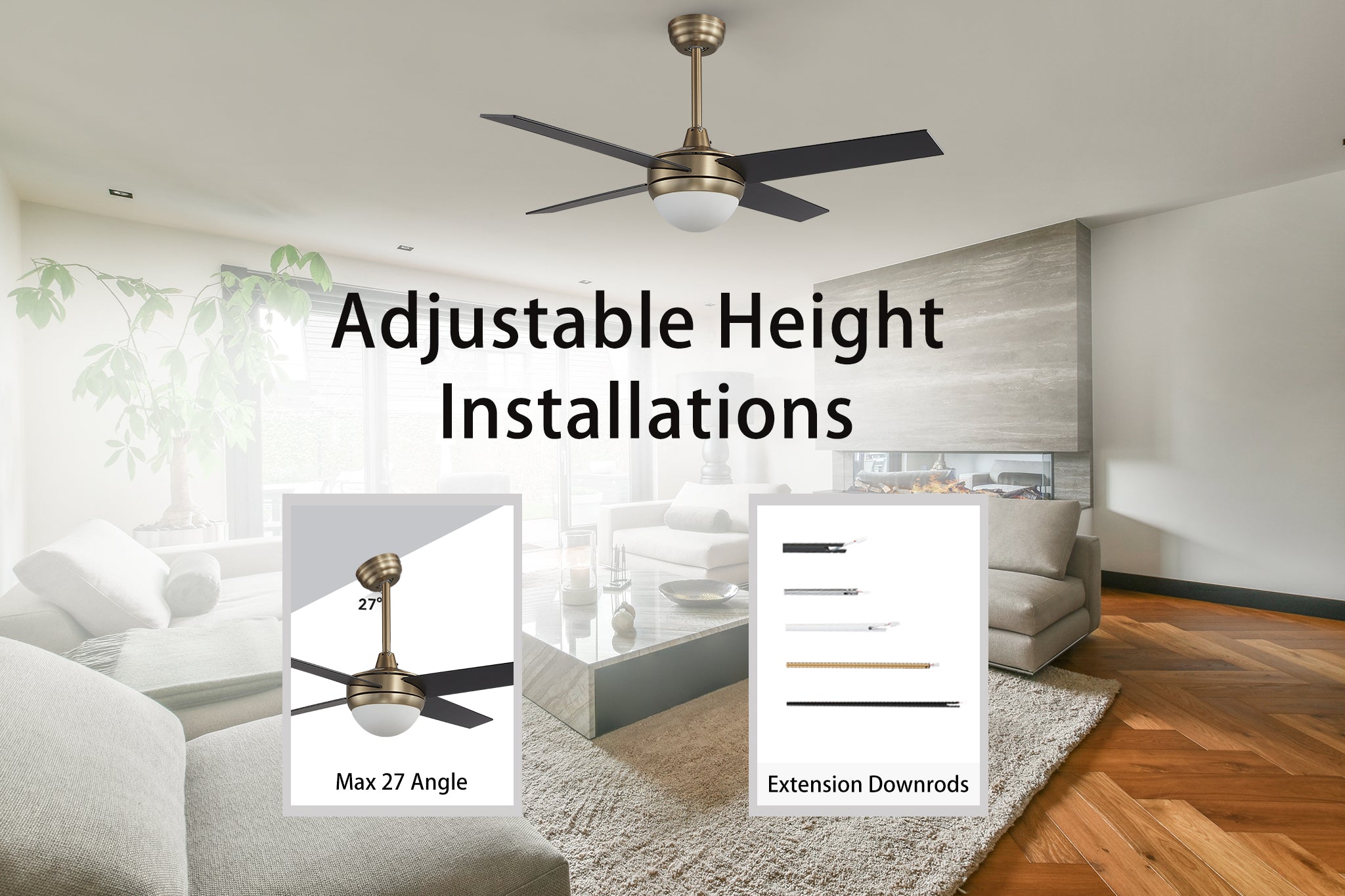 Smafan-Nova-48-52-Smart-Ceiling-Fan-ADJUSTABLE_height_installation