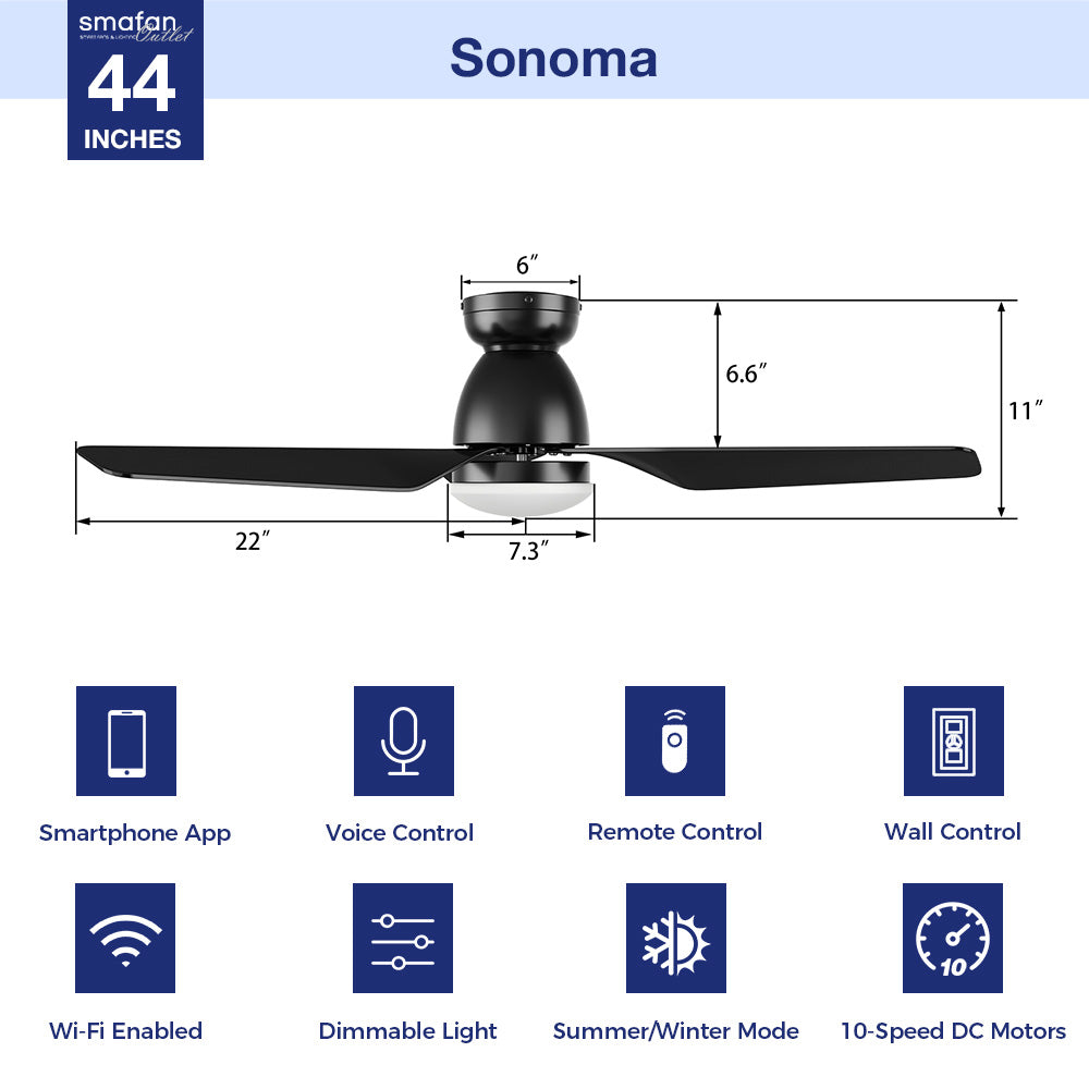 Advanced Smart Functions: The Sonoma helps you automate your home’s cooling and lighting for effortless living with smart features, like a schedule, timer, Sleep mode, and Nature mode. Convenient Control Options: Select your preferred method of controlling the Sonoma; use the remote control, wall switch, voice control (when linked to Siri Shortcuts, Google Assistant, or Amazon Alexa), or smartphone control (when connected to the Carro Home App) to adjust your fan settings.