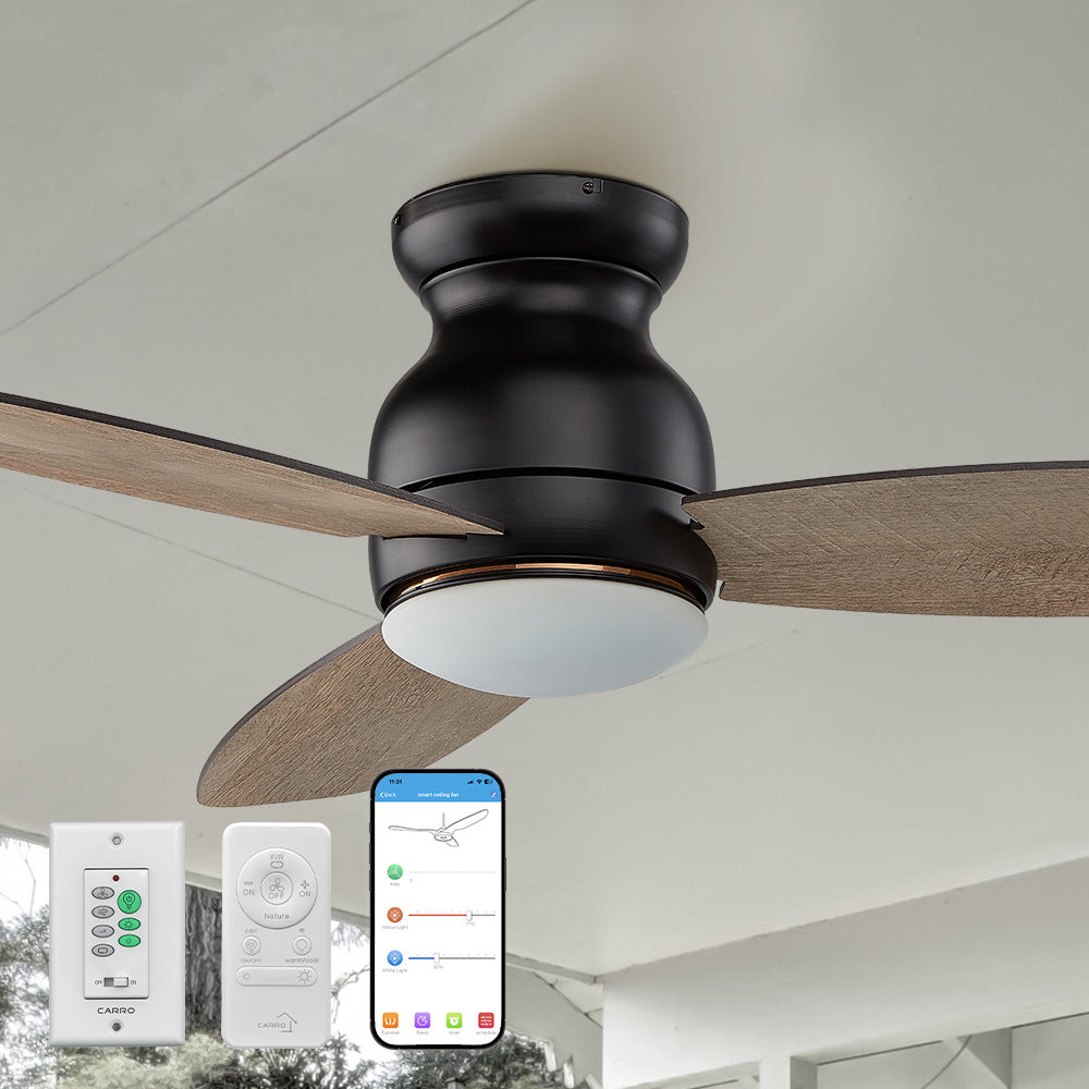 Smafan 52 inch Trendsetter smart low profile ceiling fan with LED light, equipping with wall switch, remote and wifi-enable app control.