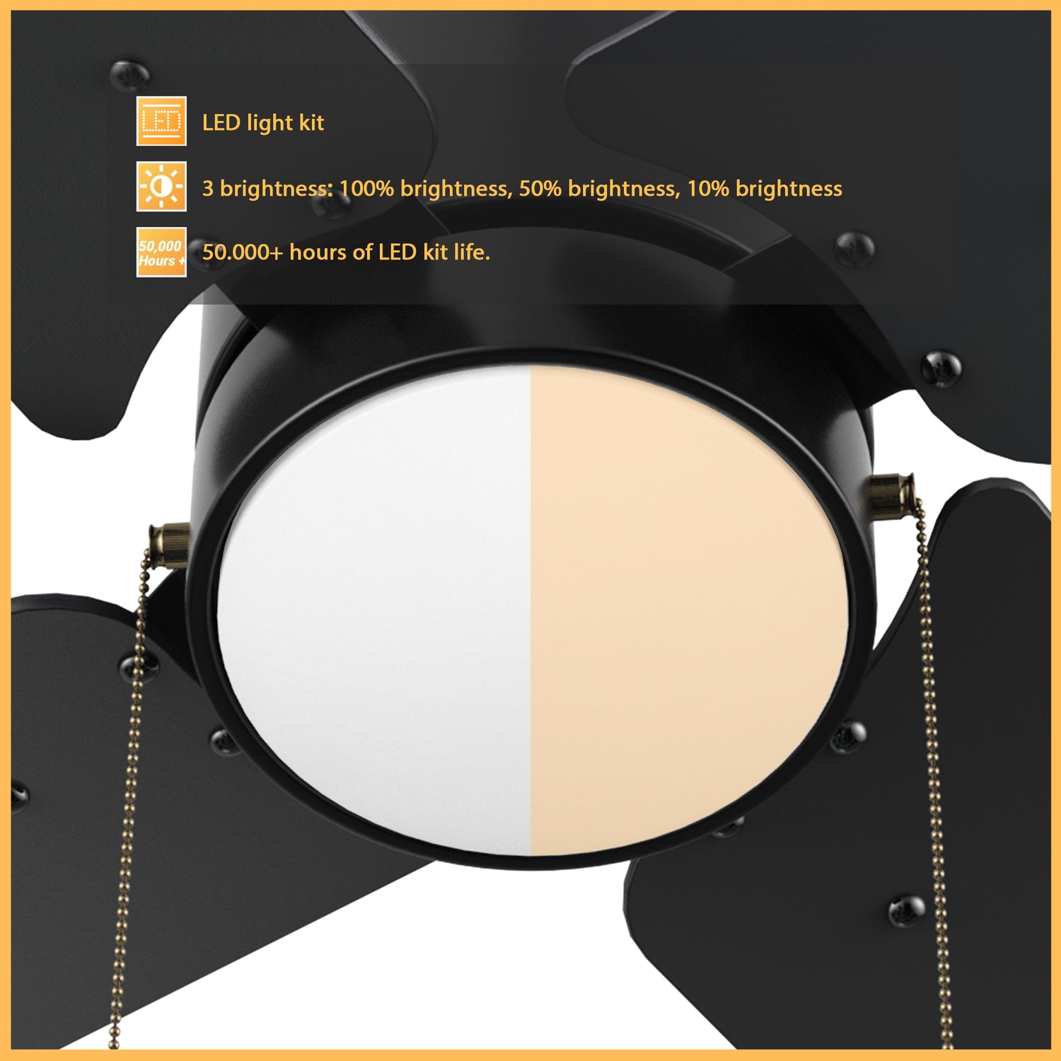 Rowan 52 inch modern ceiling fan with adjustable LED color temperature, ranging from 2700K to 4000K.
