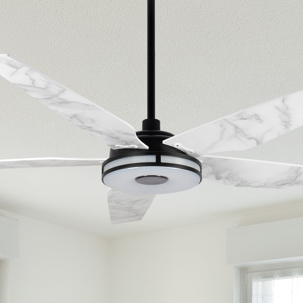 The Smafan Explorer 52 inch smart outdoor ceiling fan with dimmable integrated LED, 10-speed whisper-quiet DC motor.