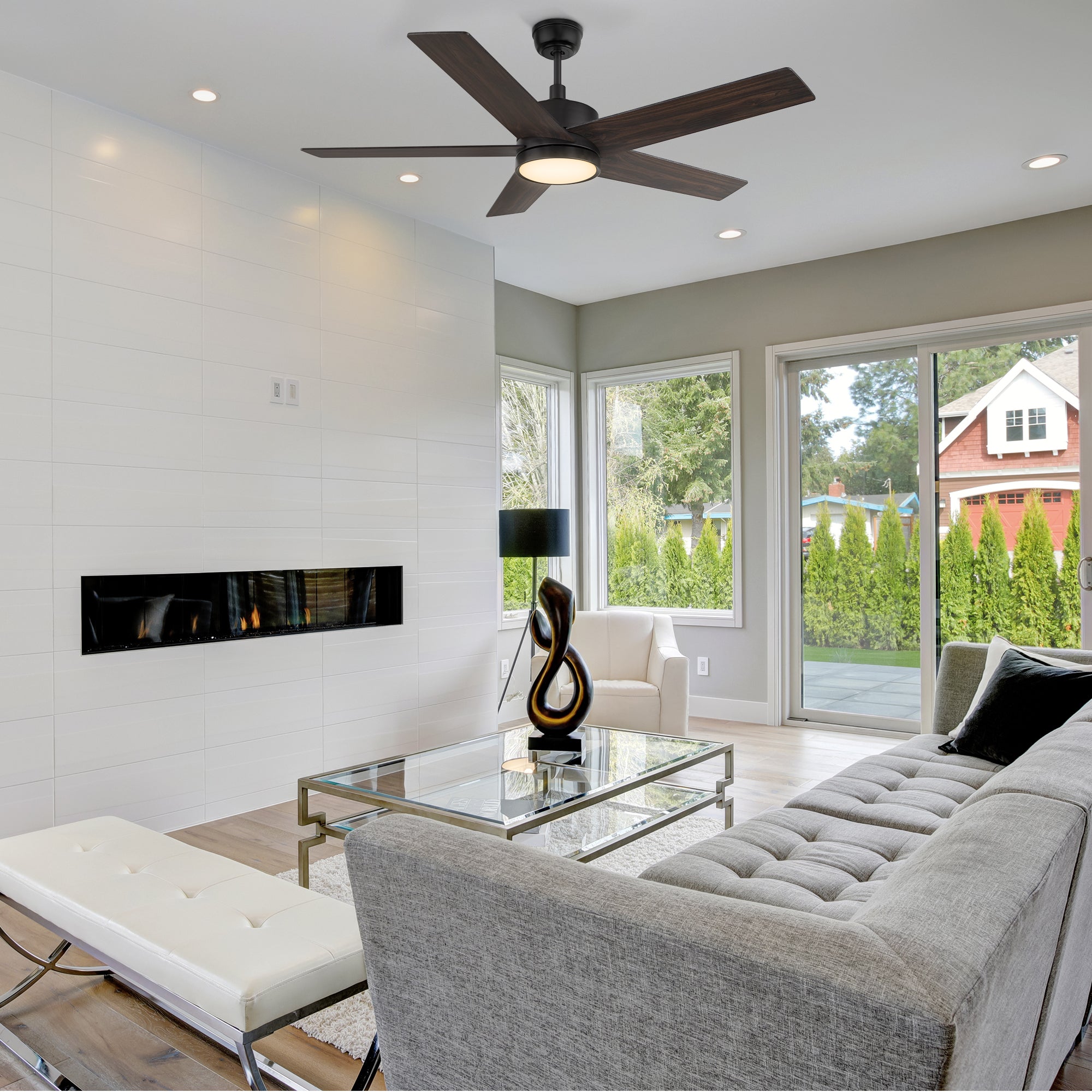 52in Black Ceiling Fan by Smafan: Modern elegance for indoor spaces. Remote-controlled and reversible motor.