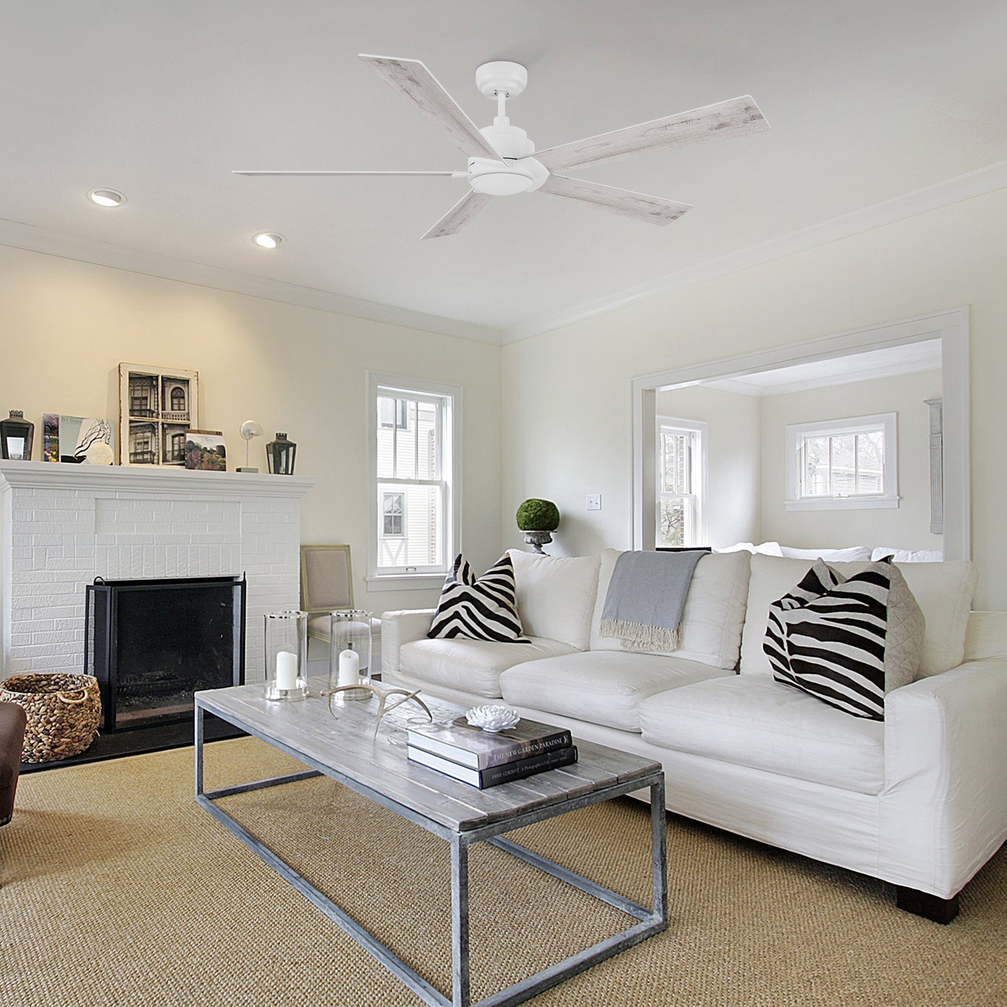 Carro Welland 60 inch remote control ceiling fans boasts a simple design with a White finish and elegant Plywood blades, will keep your living room cool and stylish.