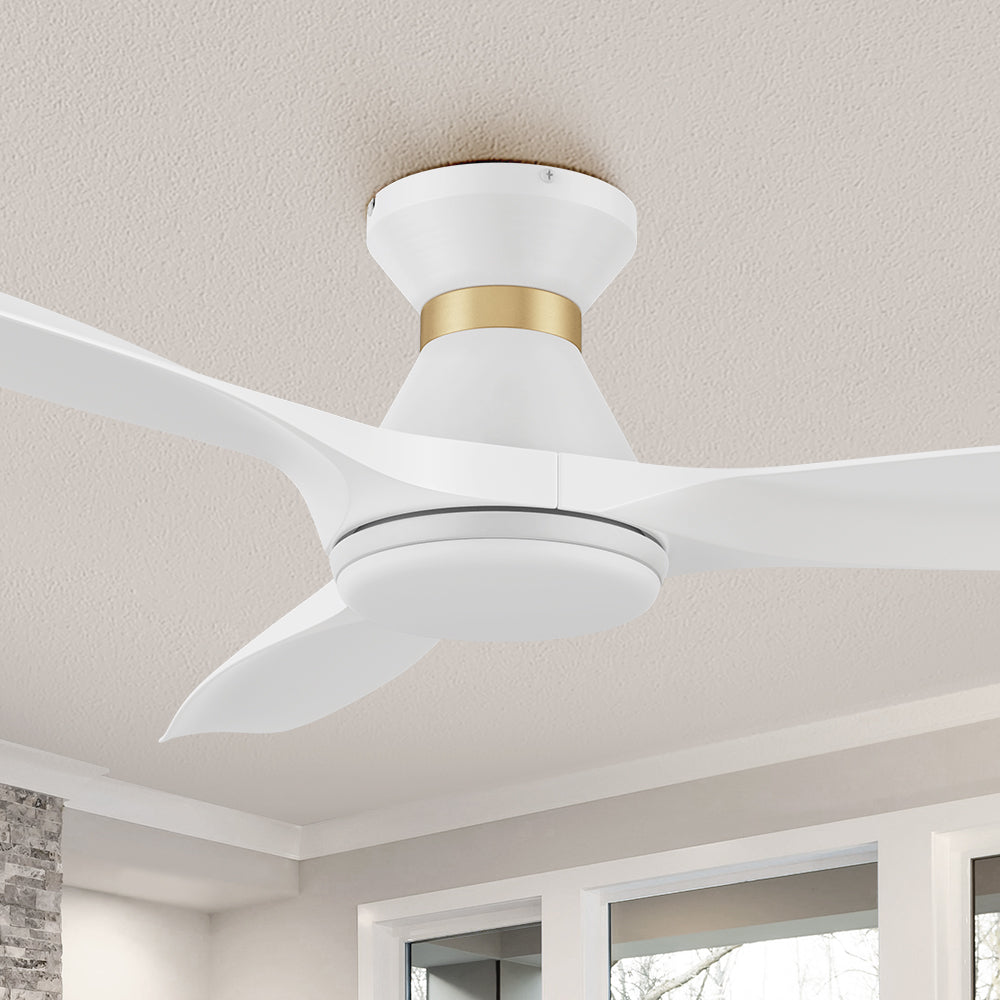 Kore 52" white flush mount smart ceiling fan with light
