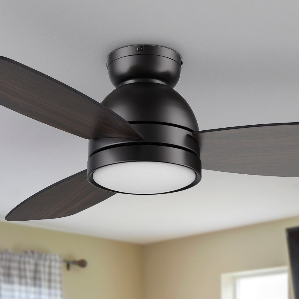 44inch low-profile remote ceiling fan with dimmable led light and 10-speed whisper-quiet dc motor.