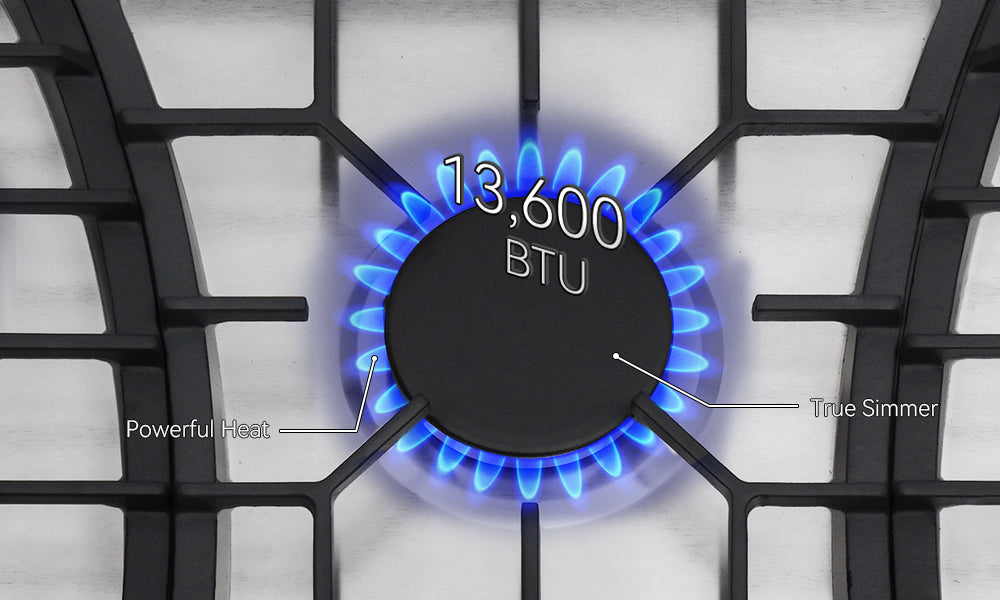 Blue flames from gas stove burner.