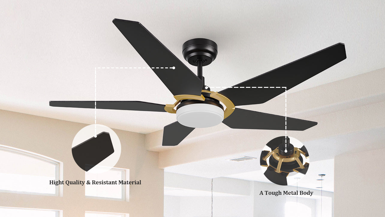 52-inch black ceiling fan with plywood which high-quality and durable material.