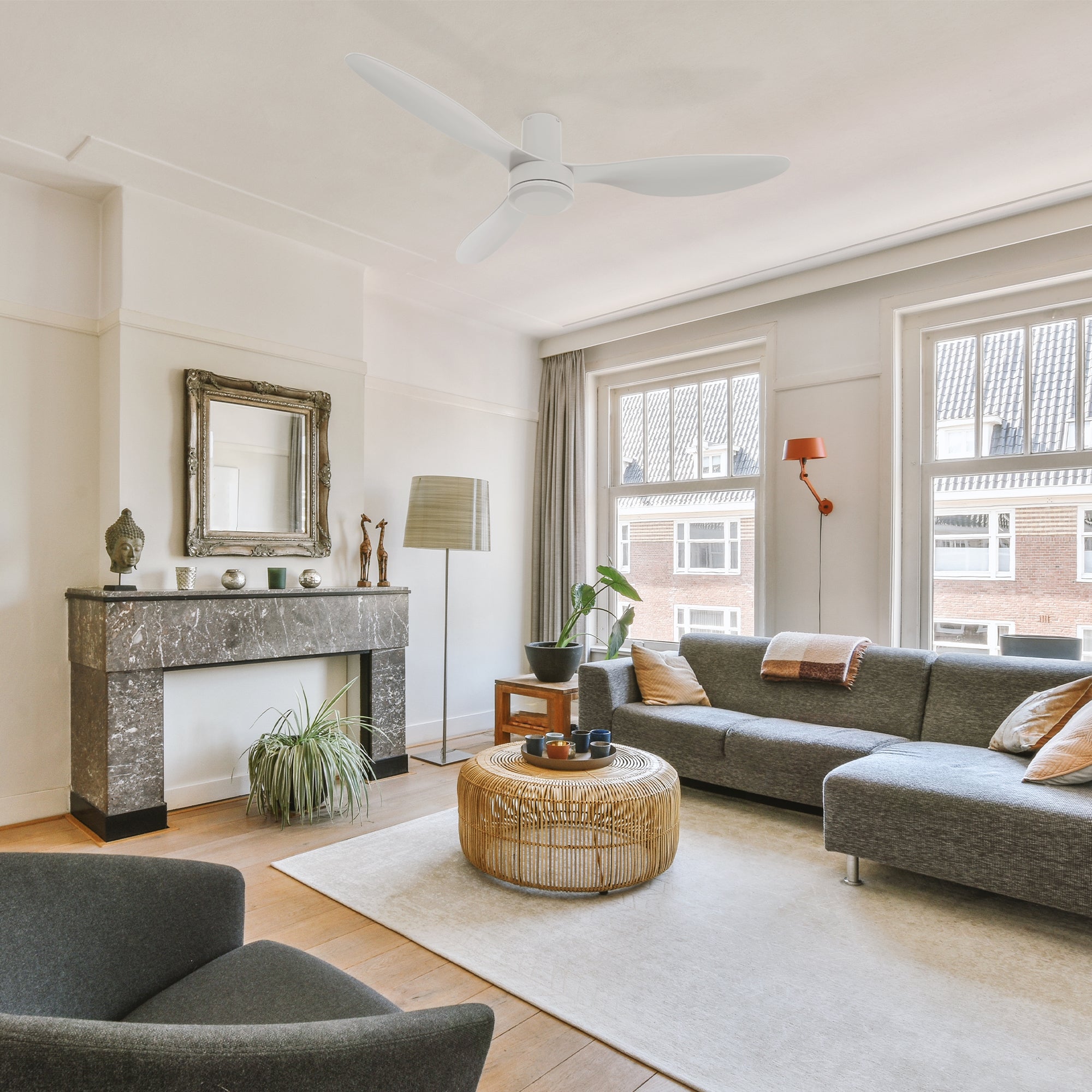 52in Ceiling Fan with Reversible DC motor, durable ABS blades, and whisper-quiet operation. Perfect for modern living rooms.