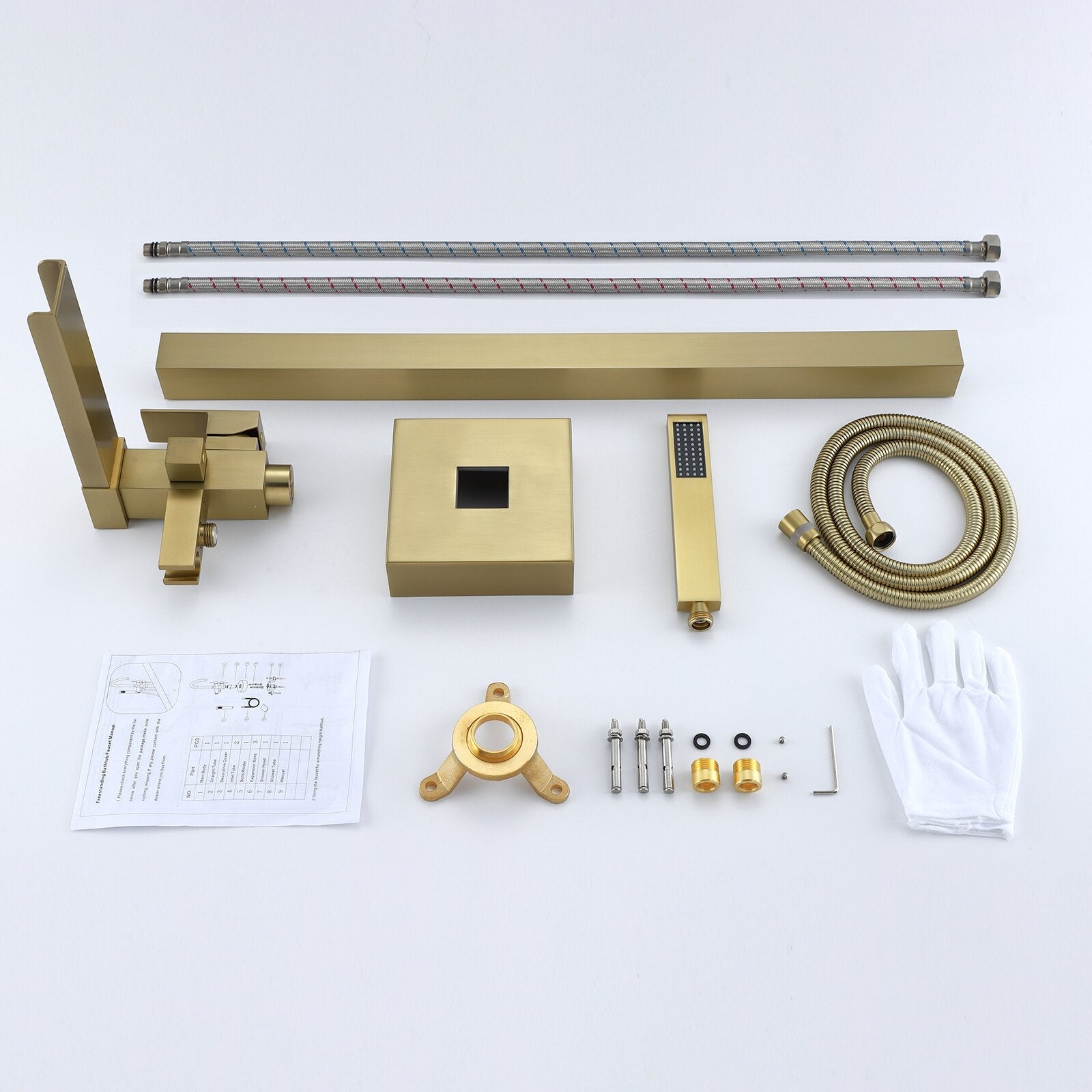 Yonoly Single Handle Freestanding Tub Filler with Handheld in Brush Gold