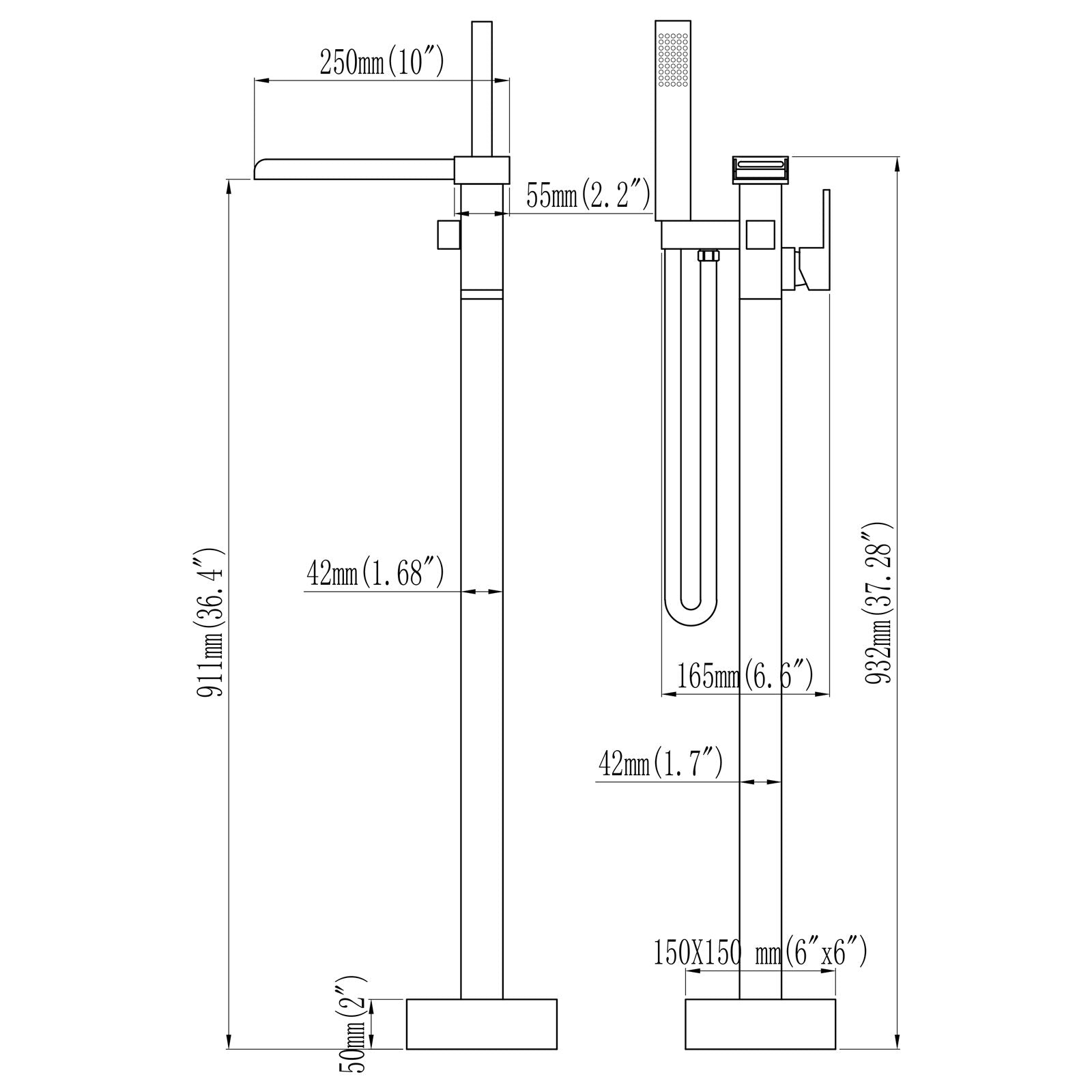 Yonoly Single Handle Freestanding Tub Filler with Handheld in Brush Gold