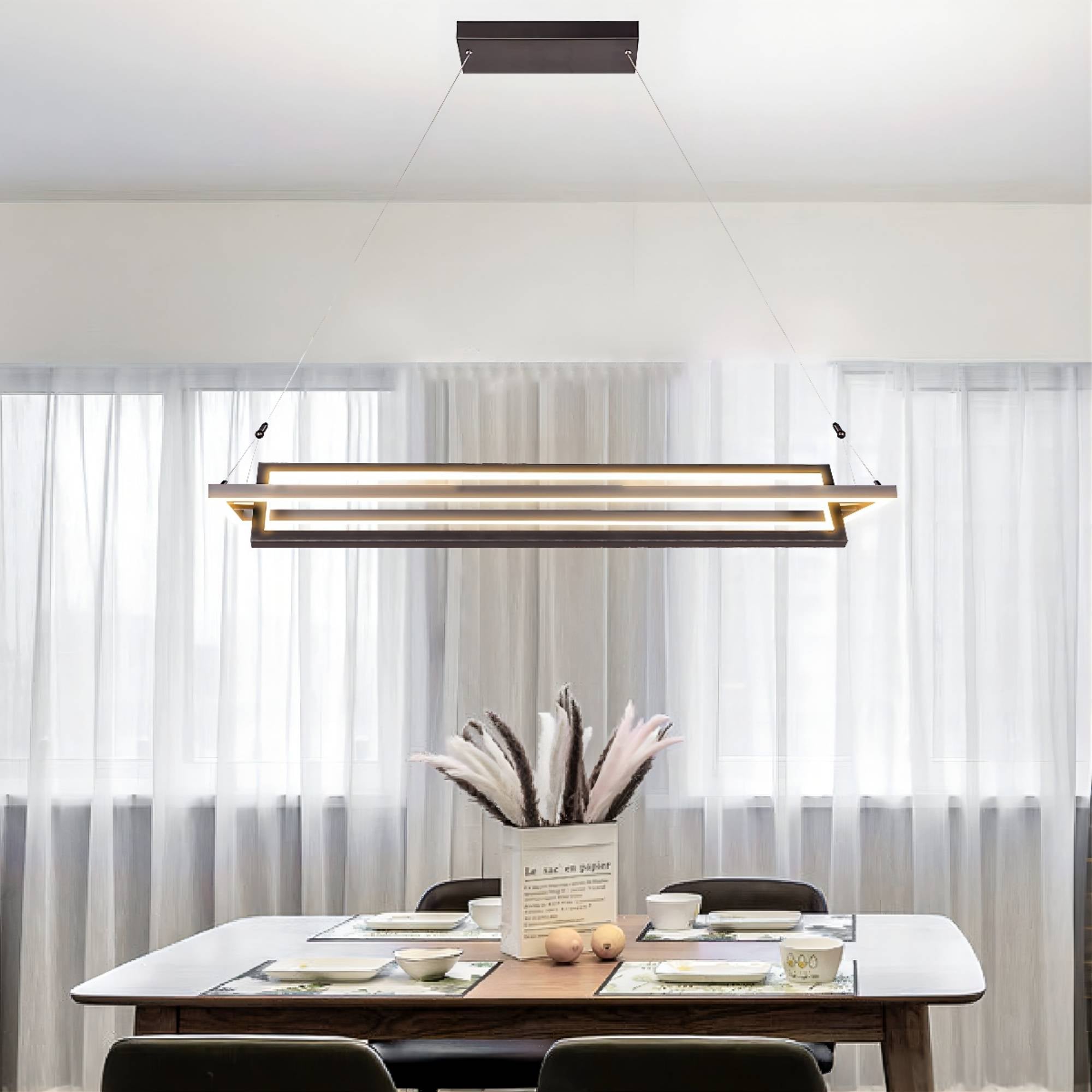 Smafan Bristol Contemporary America Modern/Industrial/Vintage LED Rectangle Pendant Light,this black light LED hanginig light with geometric integrated into the design,using two simple rectangles to outline the spiritual space,everywhere has a simple and extraordinary fashion sense.It is a good decor to your house by this rectangle pendant light fixture.It is specially designed to have a universal head,the frame can be folded and can be rotated 360°.
