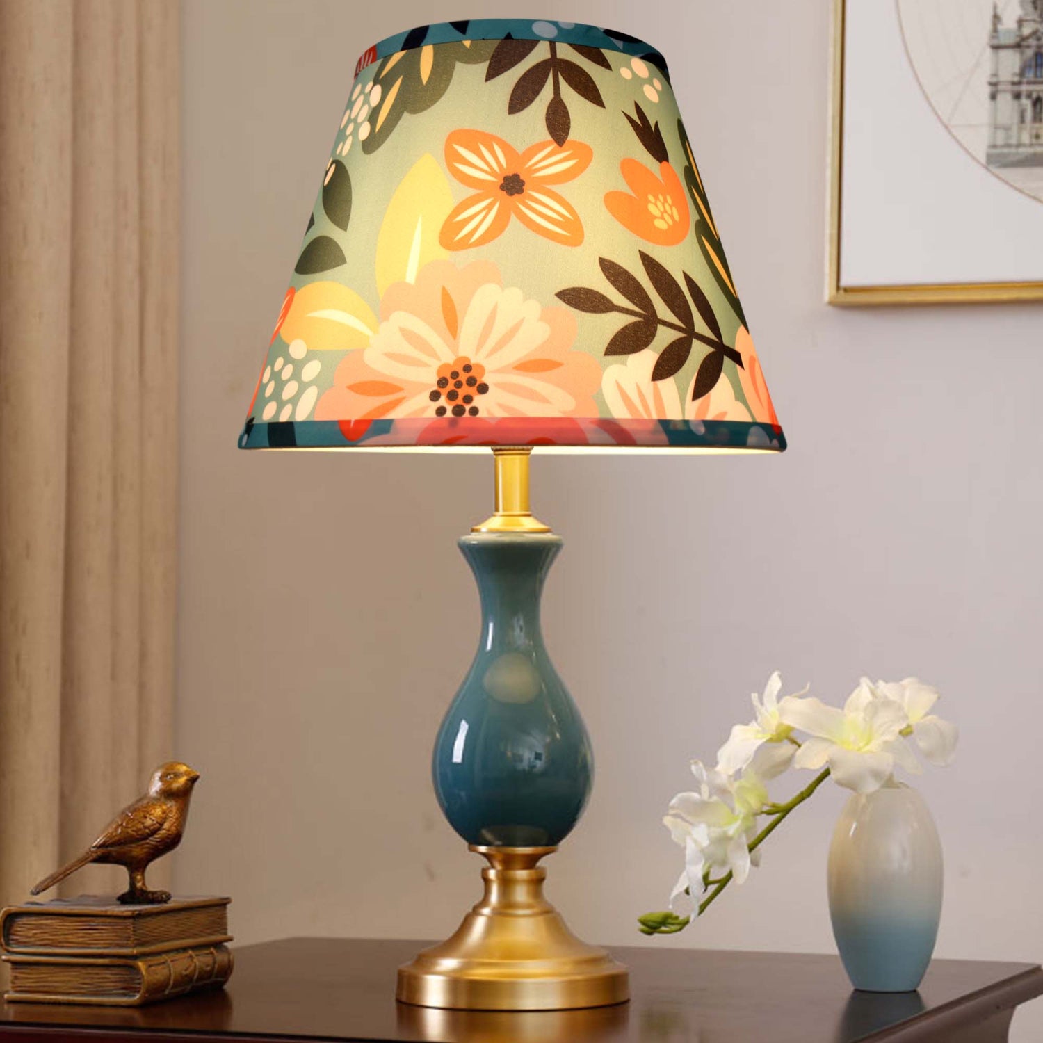 Carro Home Floral Collection Limited Edition Round Empire Shape Lamp Shade 6"x10"x7.5" – Tropical Flowers (Set of 2)