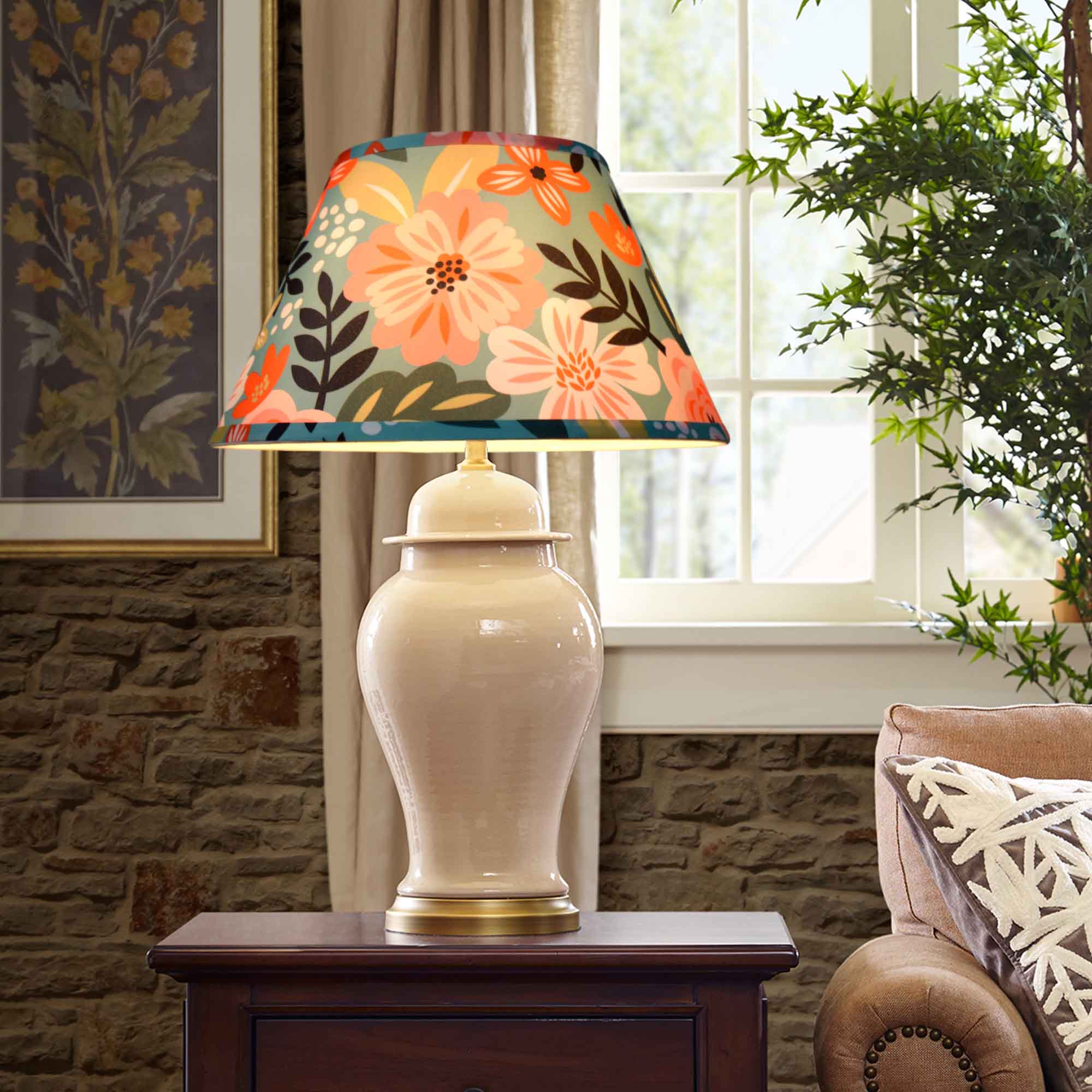 Carro Home Floral Collection Limited Edition Round Empire Shape Lamp Shade 7"x13"x7.8" – Tropical Flowers (Set of 2)