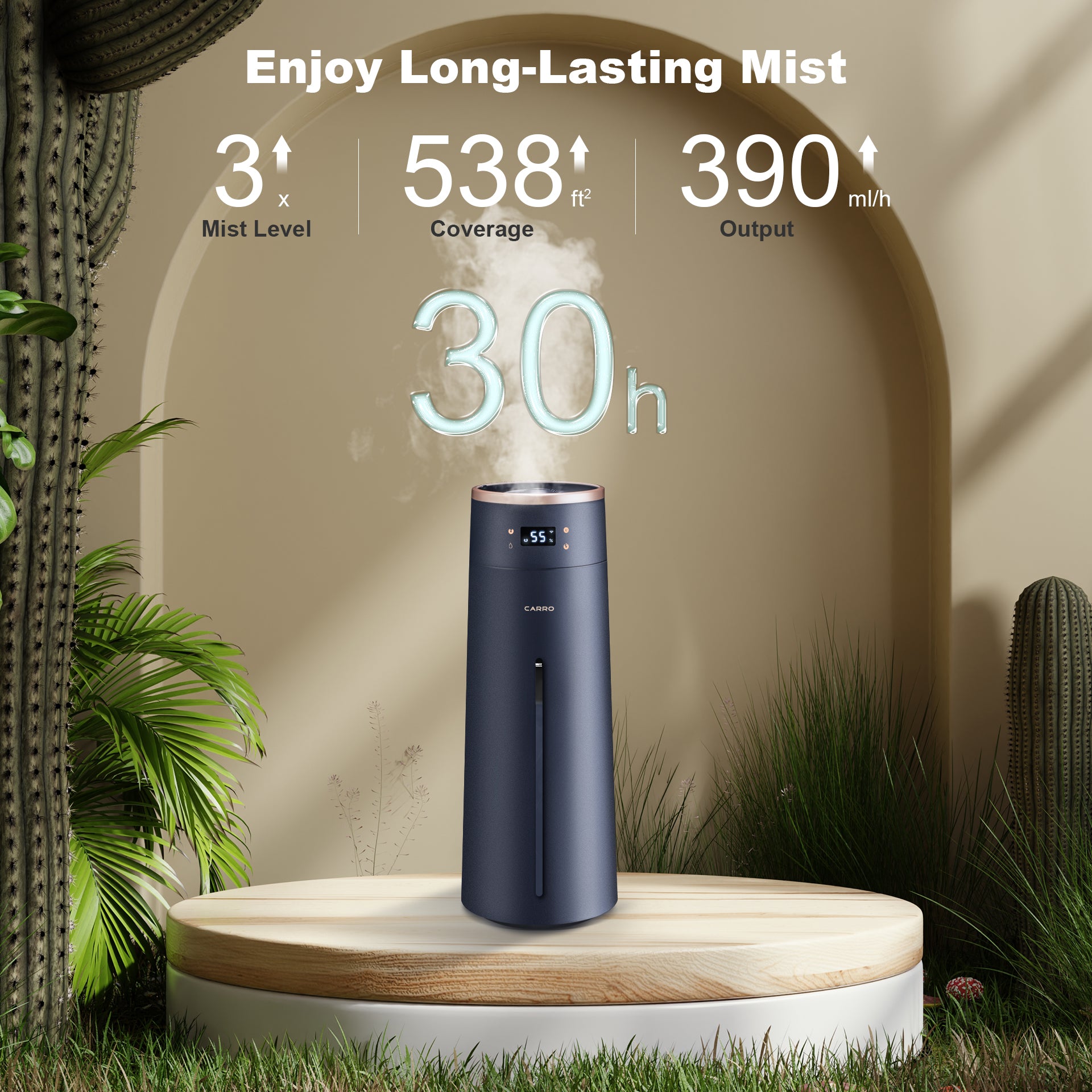 The humidifier features Wi-Fi apps, Siri Shortcut and Voice control technology (compatible with Amazon Alexa and Google Home Assistant ) to set humidity preferences.Carro humidifier helps create better interior environment with more relief and comfort ,for those suffering from colds, allergies and dry skin.