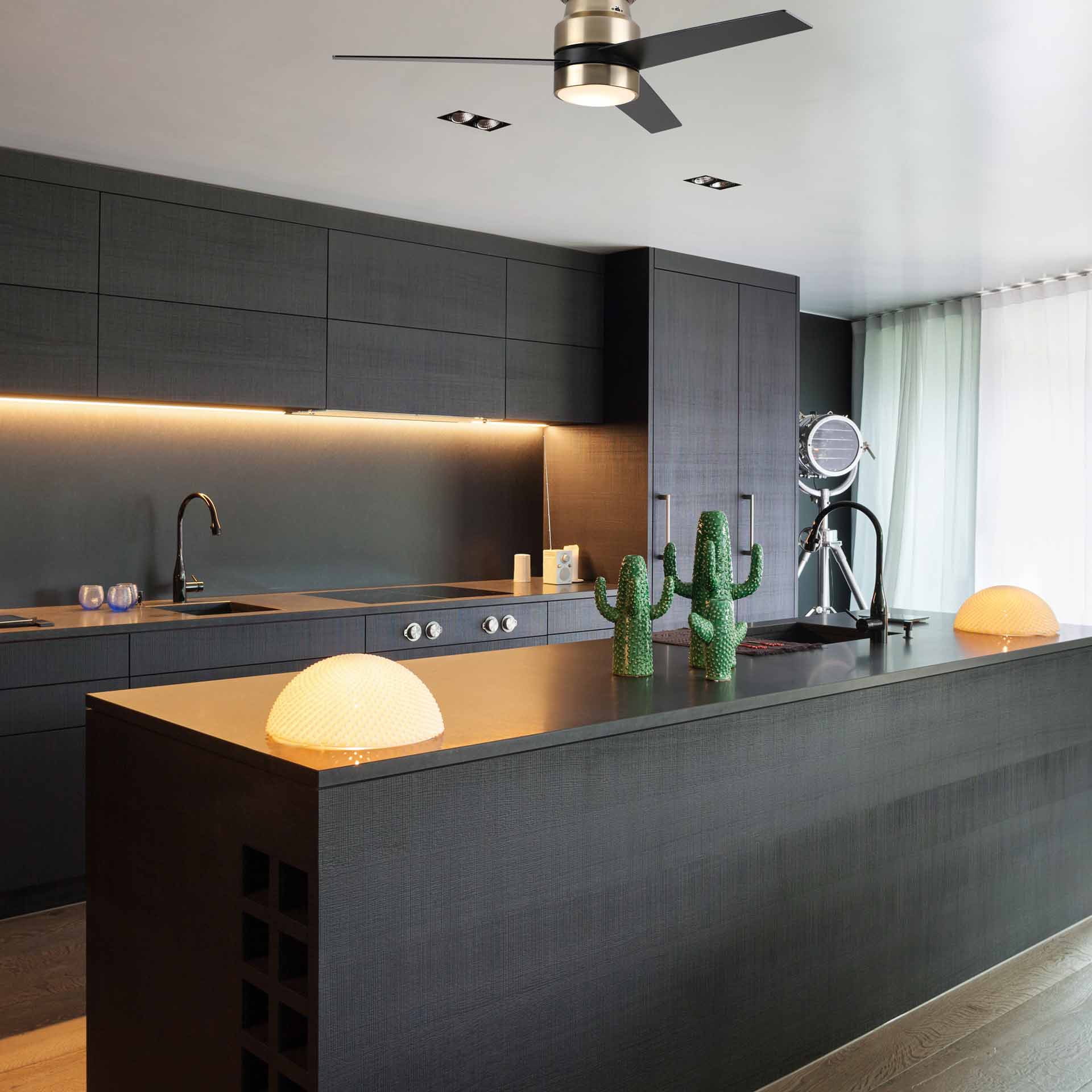 Smafan Ranger Smart Ceiling Fan blends elegantly into its surroundings while providing a cooling effect and strong airflow that large indoor living spaces need. Ranger’s energy-efficient LED light kit has 3000 lumens and lasts over 50000+ hours and its warm soft white light creates an inviting space. Ranger’s energy-efficient and completely silent motor provides a comfortable environment for any indoor spaces.