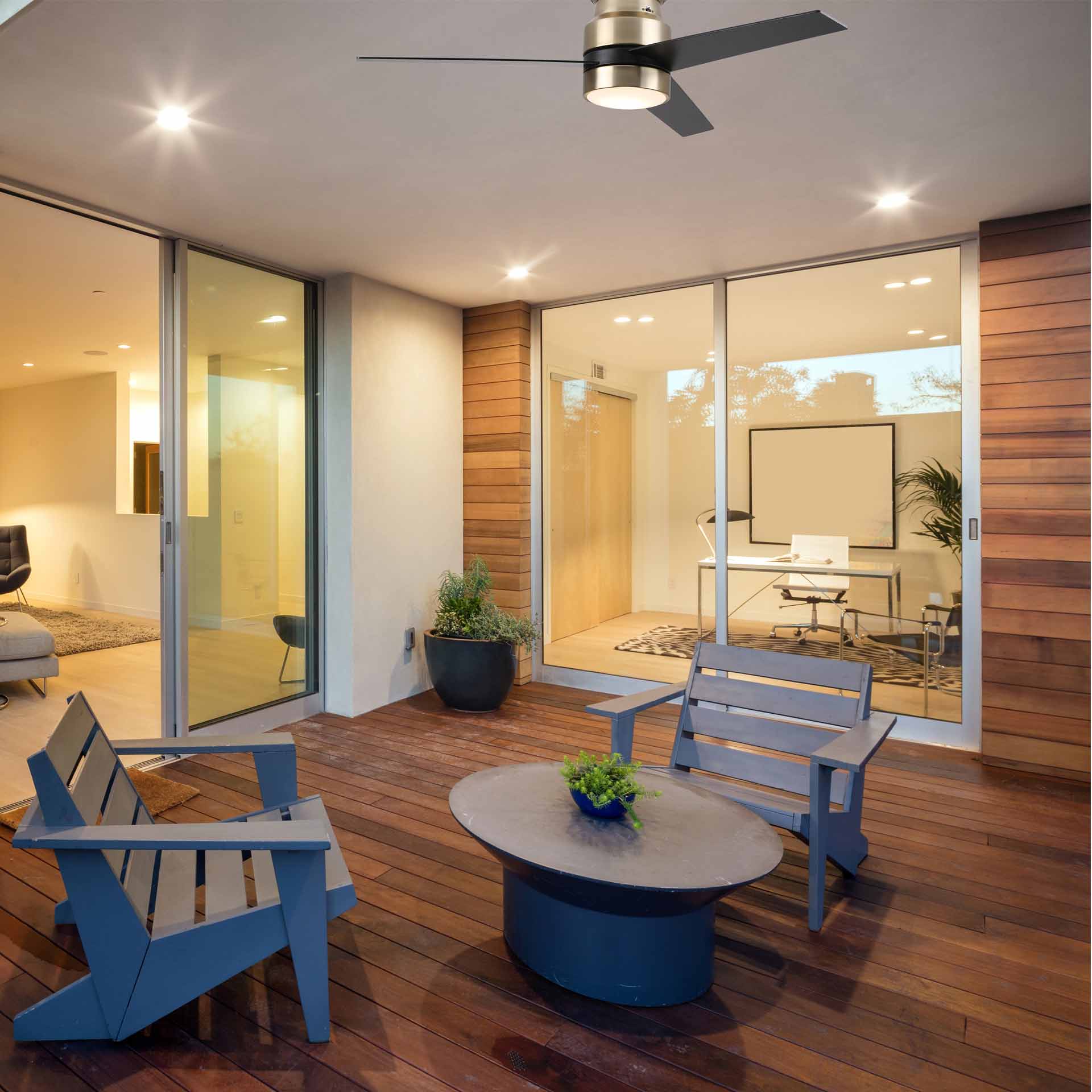 Smafan Ranger Smart Ceiling Fan blends elegantly into its surroundings while providing a cooling effect and strong airflow that large indoor living spaces need. Ranger’s energy-efficient LED light kit has 3000 lumens and lasts over 50000+ hours and its warm soft white light creates an inviting space. Ranger’s energy-efficient and completely silent motor provides a comfortable environment for any indoor spaces.