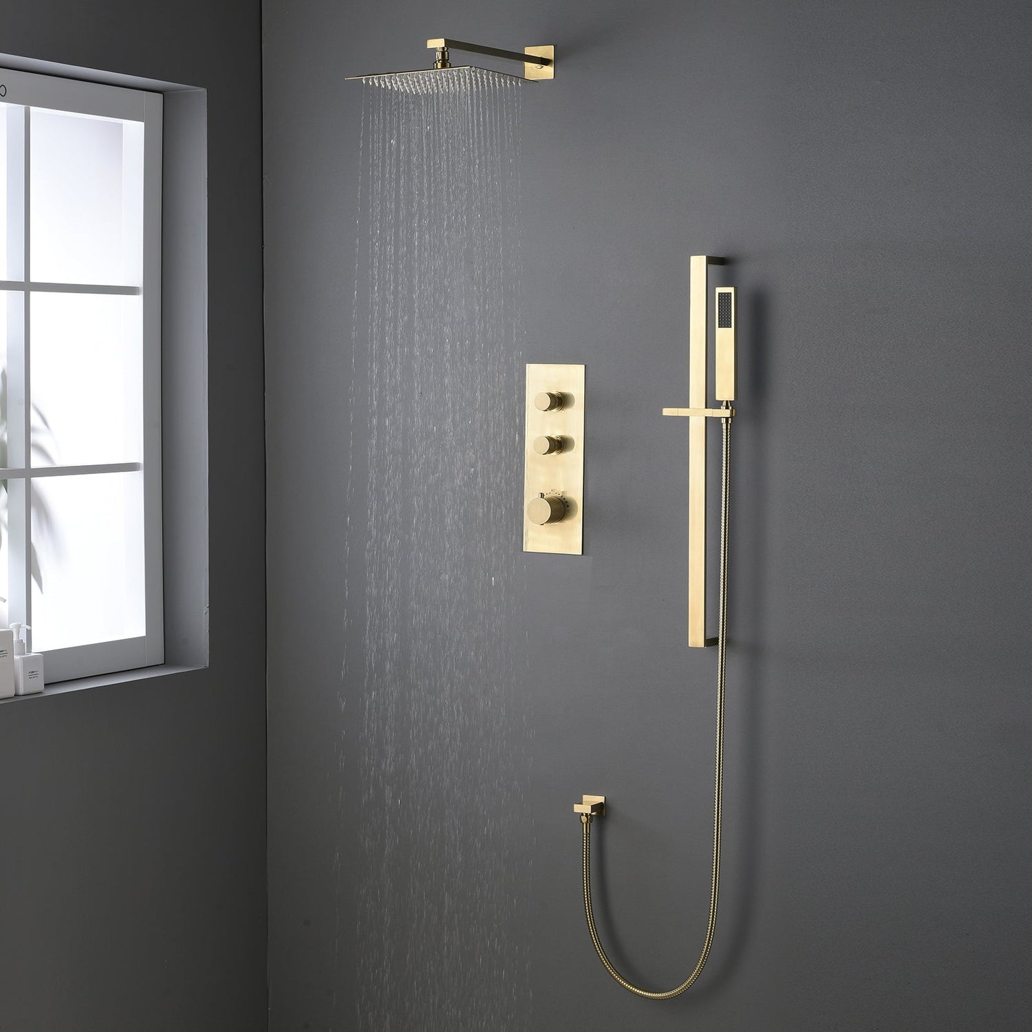 Vionel 10 In Thermostatic Shower System Handshower in Brushed Gold