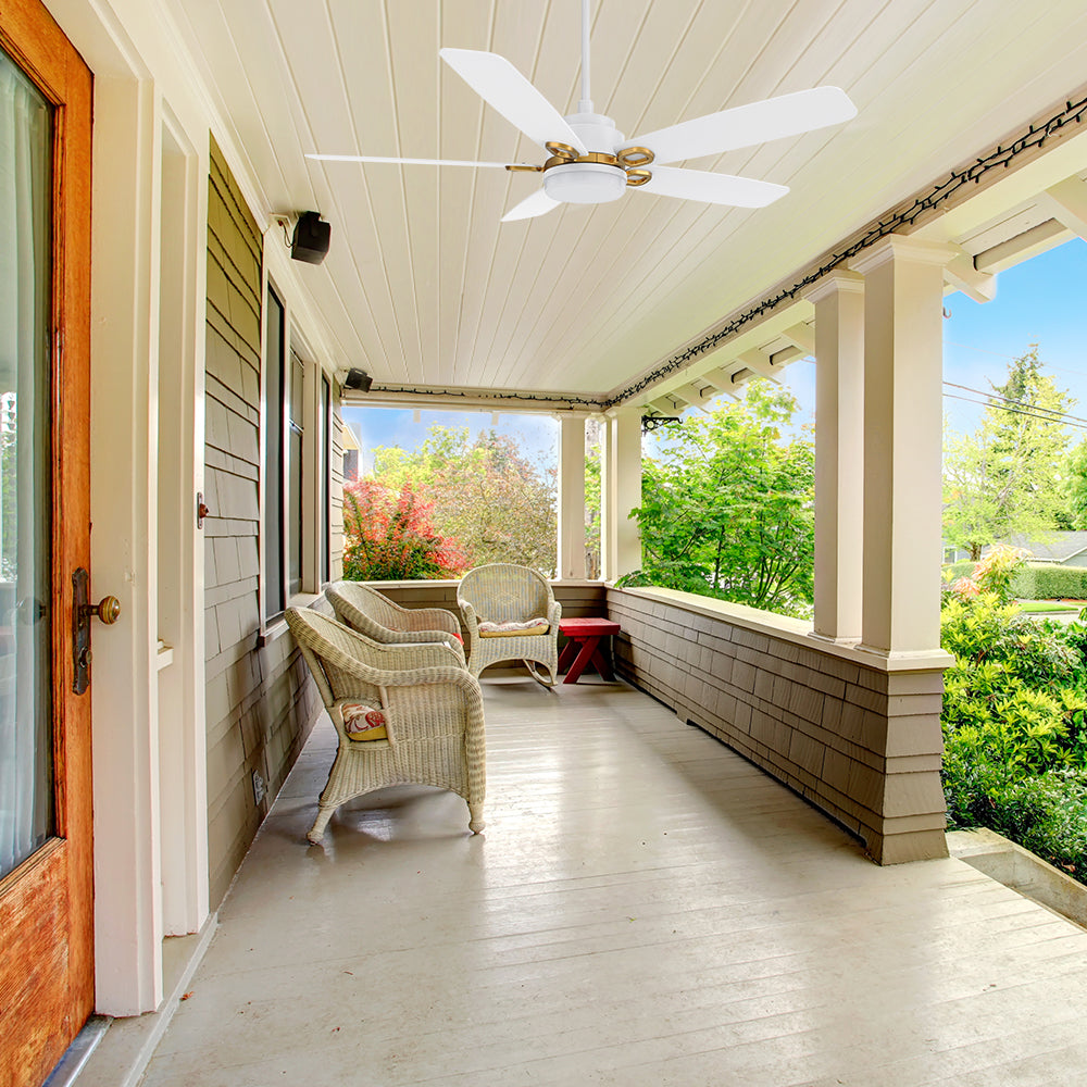 Control your modern Wi-Fi fan with remote, smartphone APP, and voice commands. Enjoy excellent and quiet performance with this Carro ceiling fan in outdoor living space.