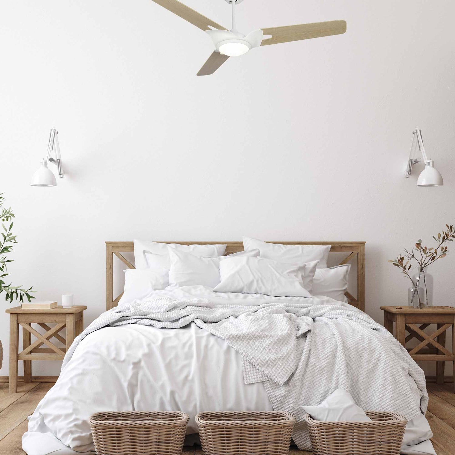 Innovator 56" 3-Blade Smart Ceiling Fan with LED Light Kit & Remote - White/Light Wood