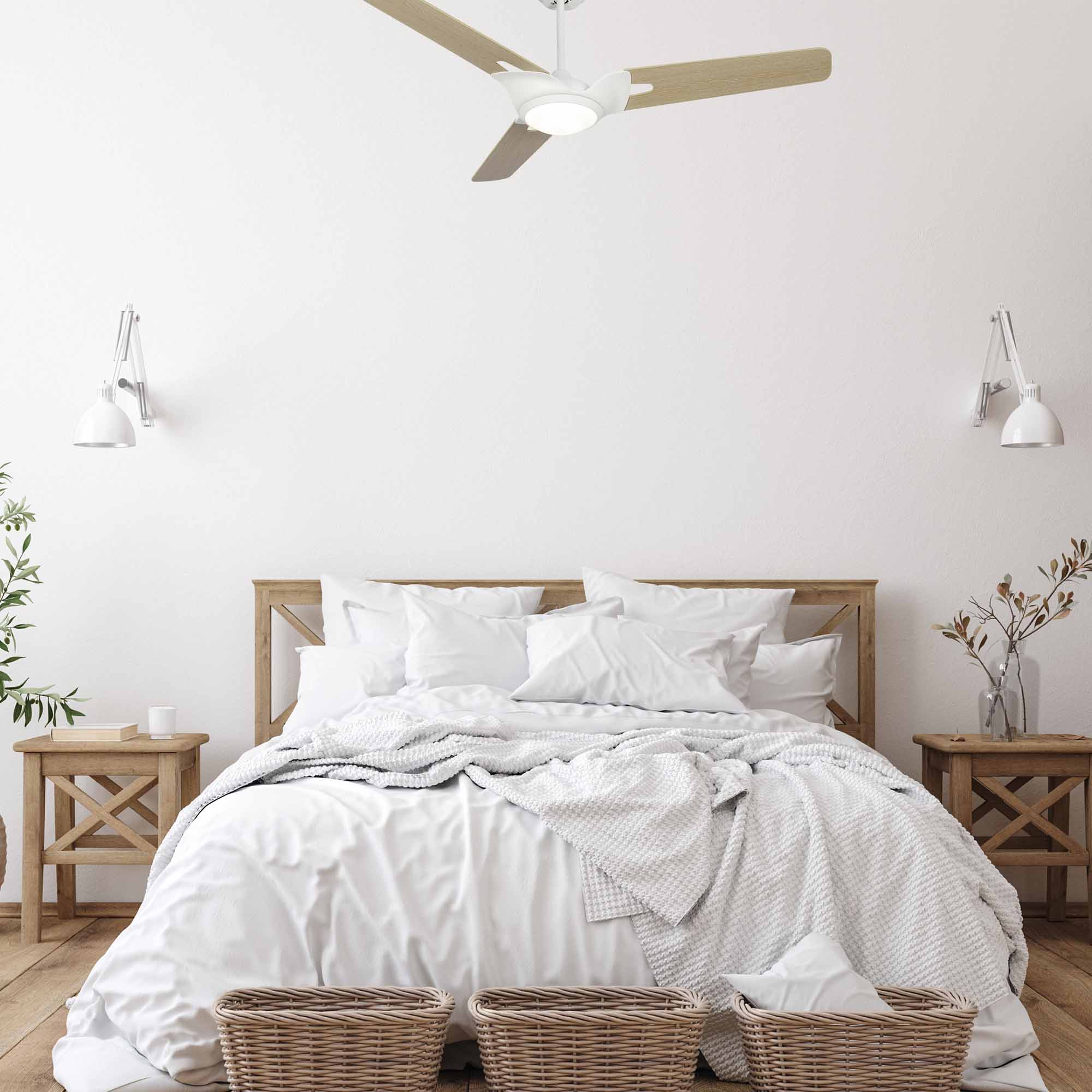 Innovator 56" 3-Blade Smart Ceiling Fan with LED Light Kit & Remote - White/Light Wood