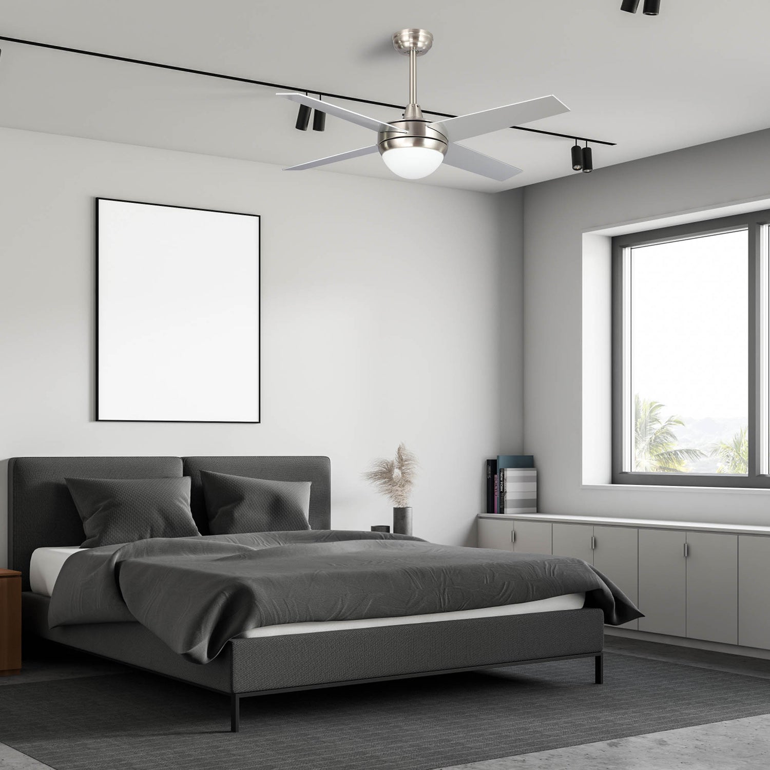 Carro Nova 48 inch Smart Ceiling Fan With LED Light Kit-silver base with white blades.
