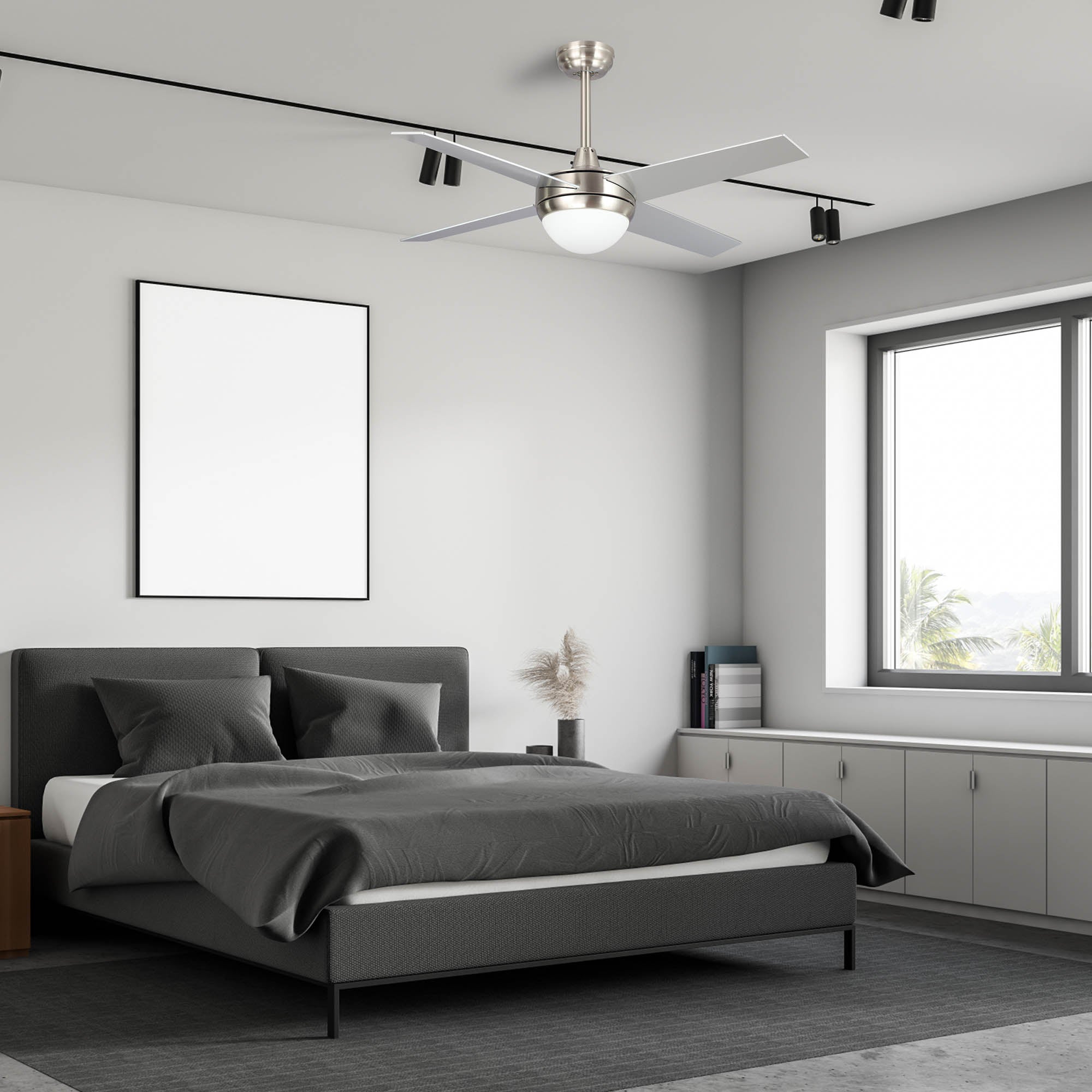 Carro Nova 48 inch Smart Ceiling Fan With LED Light Kit-silver base with white blades.