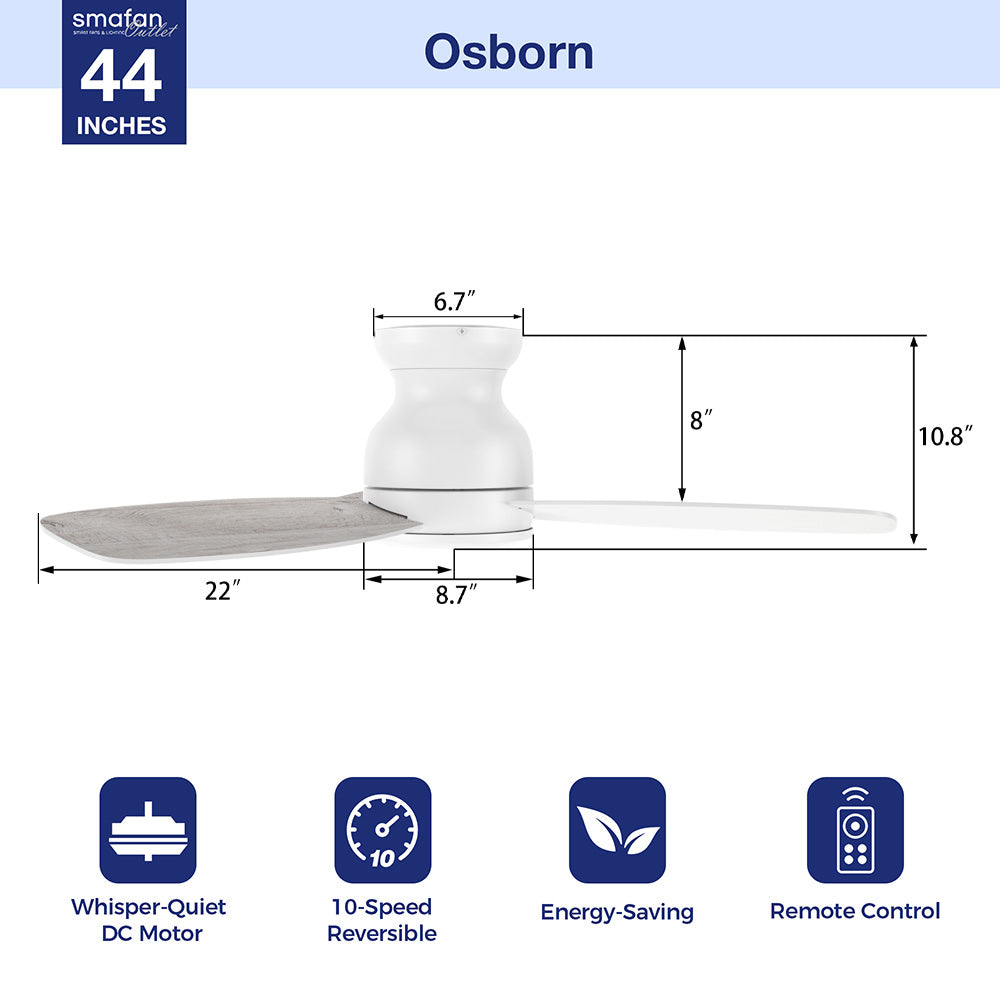 Enjoy a cooling breeze and relaxing controling in an elegant space with the Smafan Osborn 44 inch indoor ceiling fan. The fan is equipped with the latest motor and controling technology with a stylish exterior to suit the décor of your preference. The fan features a charming wood / white finish and sleek blades to cooling up your indoor living spaces.
