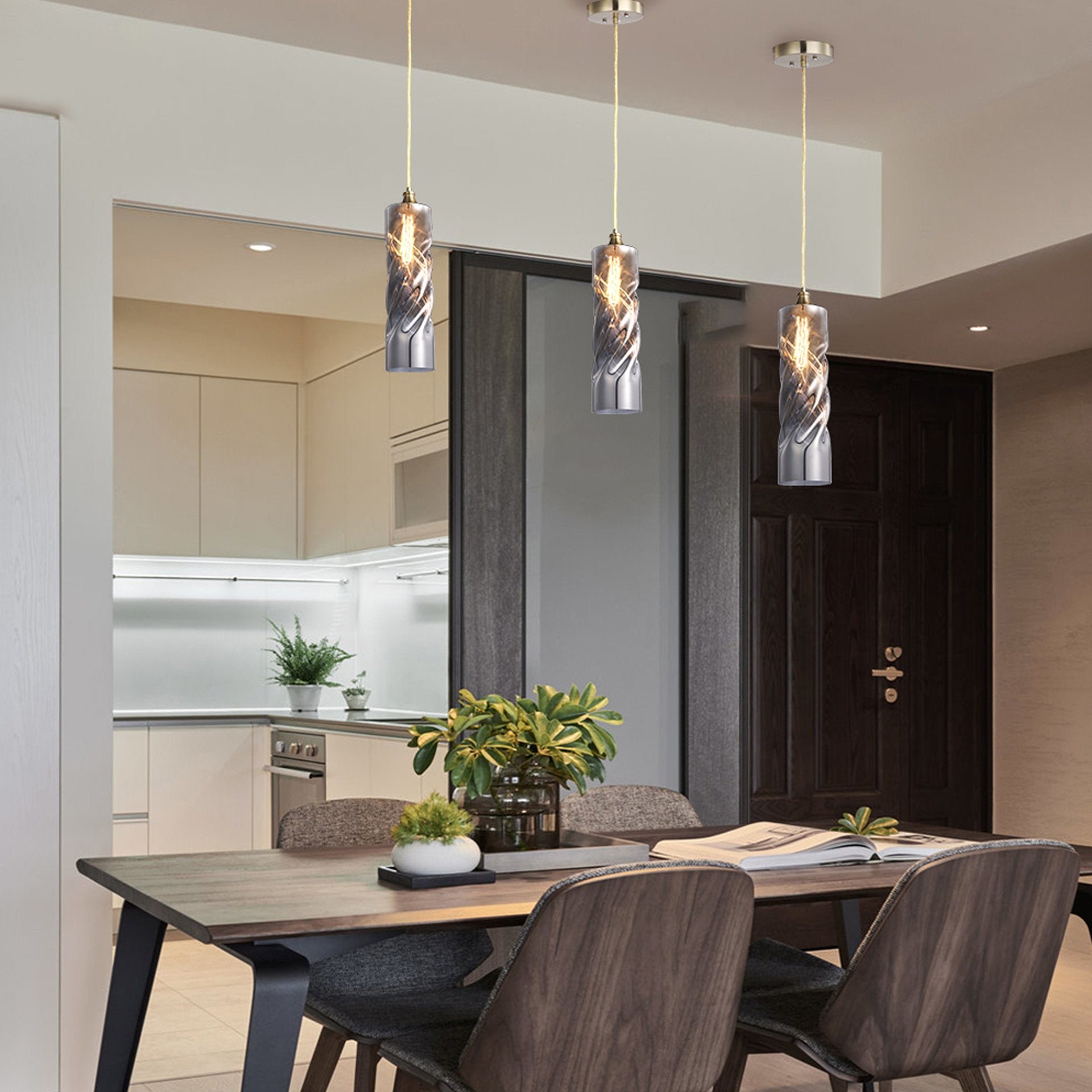 Carro Home Gemini Ombre Glass Pendant Light - Smoker Gray Adjustable Height