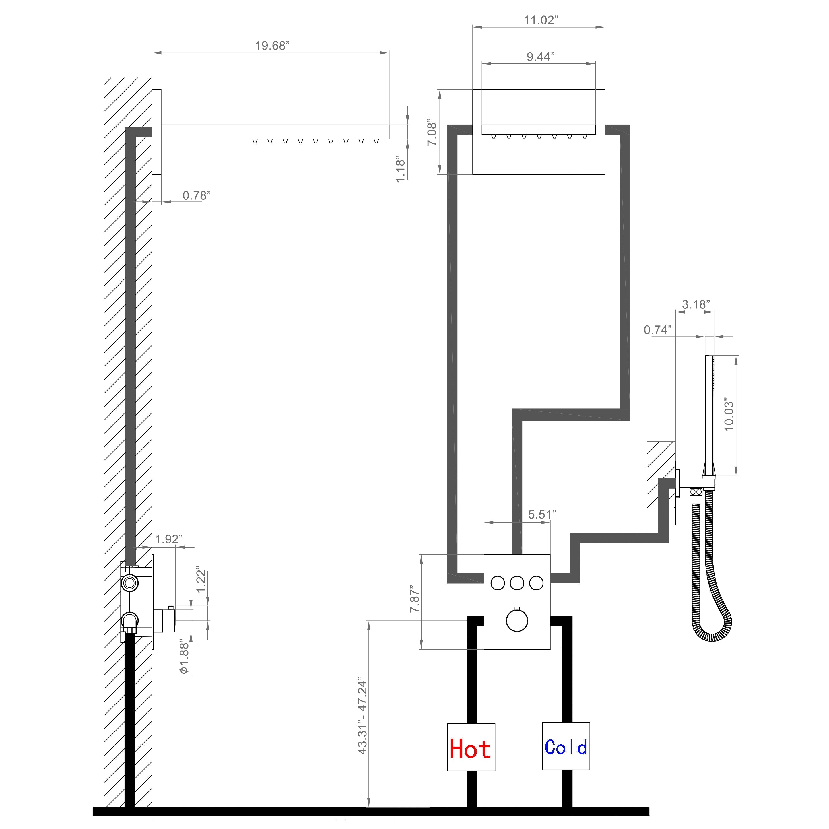 Kool 2 Spray Thermostatic Shower System with Handheld Shower