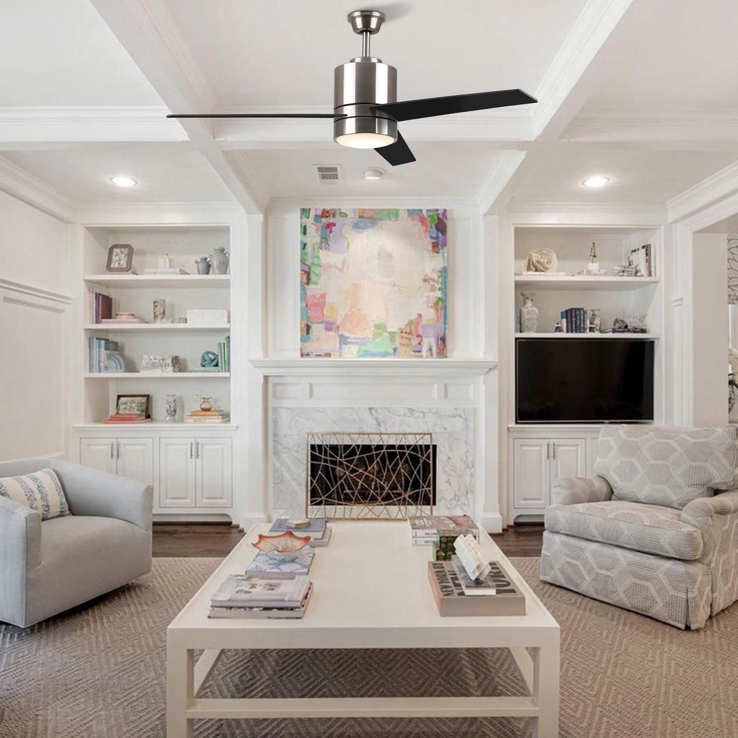 This Ranger Wifi smart ceiling fan is a simplicity designing with elegant Plywood reversible black and light wood blades and has an integrated 3000K LED warm light. The fan features wall control, Wi-Fi apps, Siri Shortcut and Voice control technology (compatible with Amazon Alexa and Google Home Assistant ) to set fan preferences.