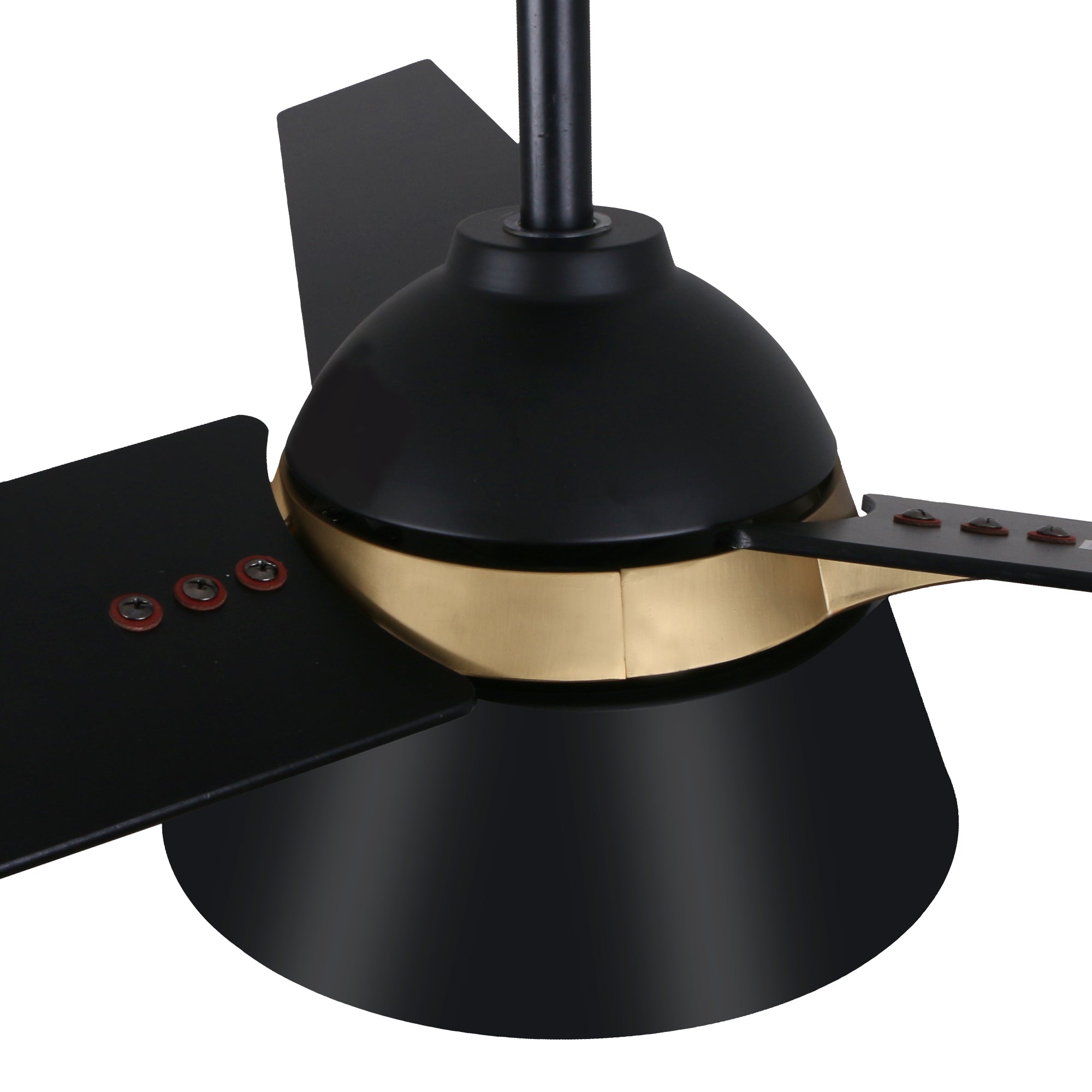 This Smafan Lismore 48" Ceiling Fan designed with long squared blades in a black finish, elegant gold accents, and a flushed light cover, the Smafan Lismore 48” ceiling fan is sure to elevate any room in your home.