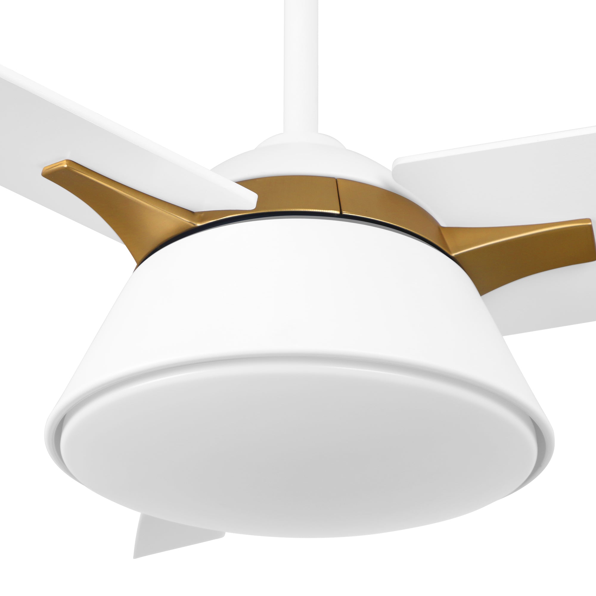 This Smafan Lismore 48" Ceiling Fan designed with long squared blades in a black finish, elegant gold accents, and a flushed light cover, the Smafan Lismore 48” ceiling fan is sure to elevate any room in your home.