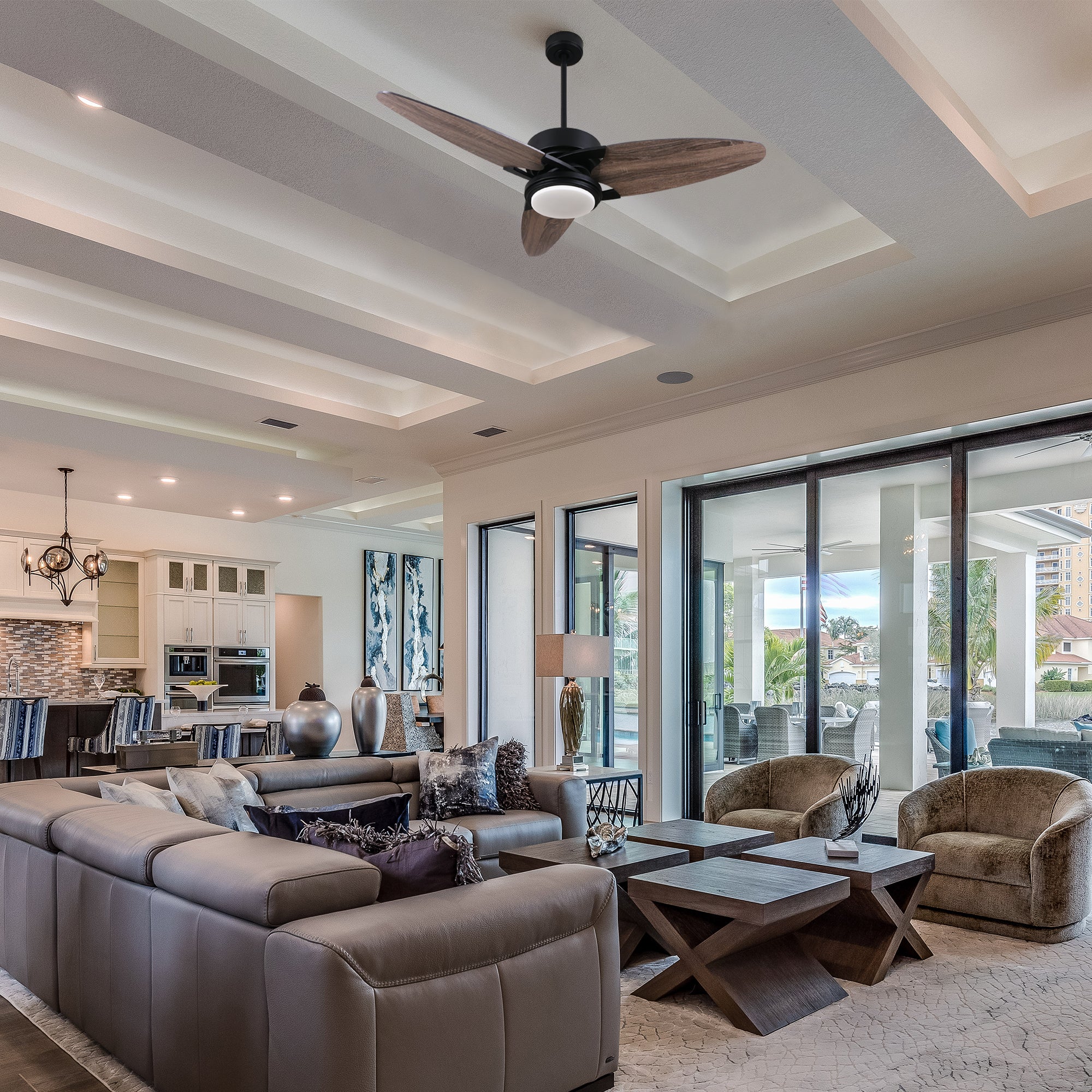 The Maxwell 52” ceiling fan has arrived to make all other traditional ceiling fans obsolete. The fan features a stylish exterior to add a touch of grace to your indoor home and an advanced interior to deliver optimal cooling and lighting.