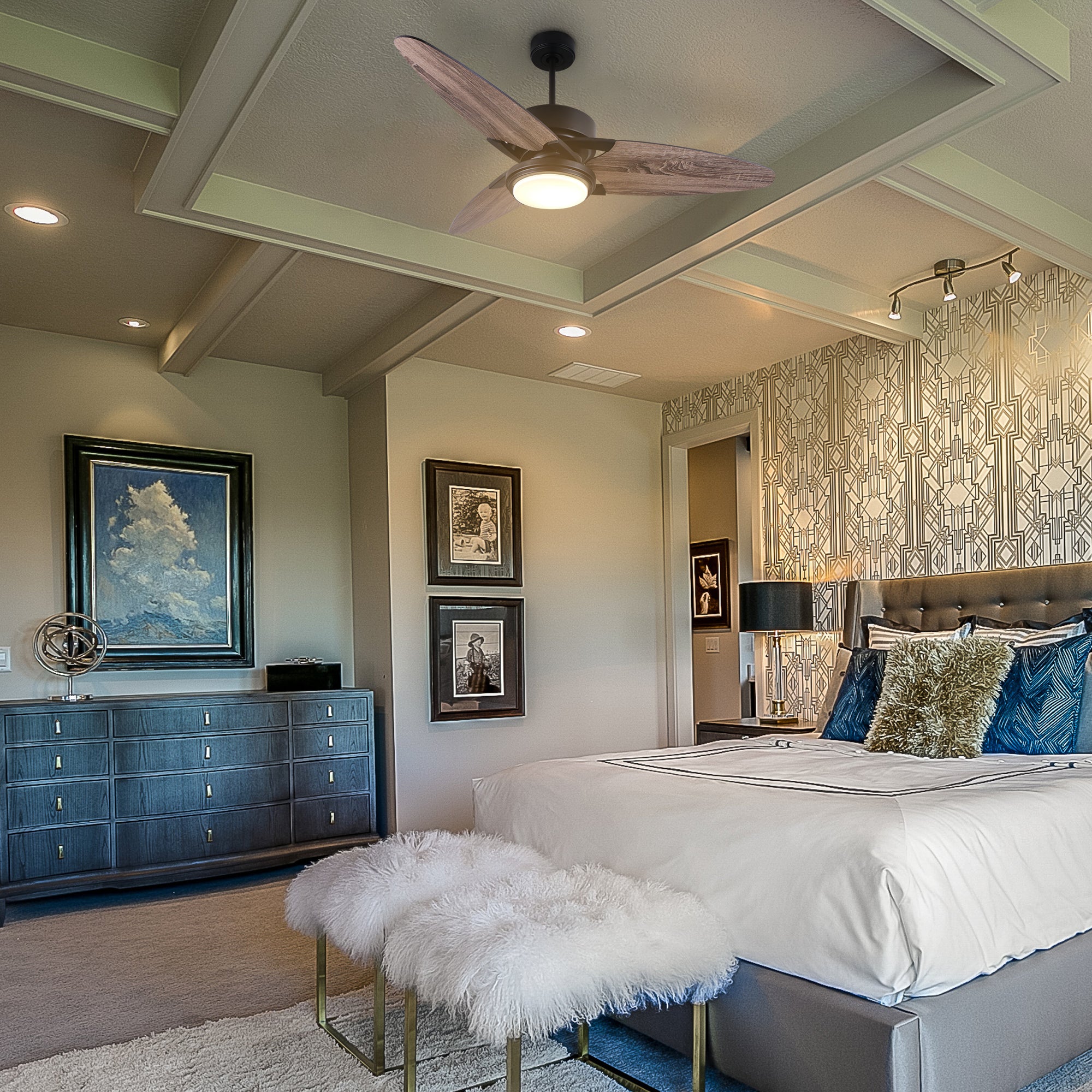 The Maxwell 52” ceiling fan has arrived to make all other traditional ceiling fans obsolete. The fan features a stylish exterior to add a touch of grace to your indoor home and an advanced interior to deliver optimal cooling and lighting.