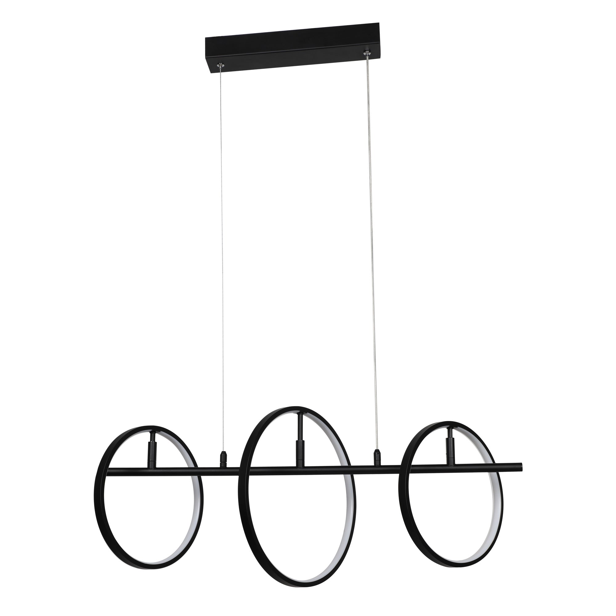 This Abby Pendant black 3 light LED hanginig light with geometric integrated into the design,using simple circles to outline the most spiritual space,everywhere has a simple and extraordinary fashion sense.It comes with two different sizes of circles to make a simple and modern style,at the same time without lack of aesthetics.You can freely adjust the angle of the light parts to get the ideal light shape you want.