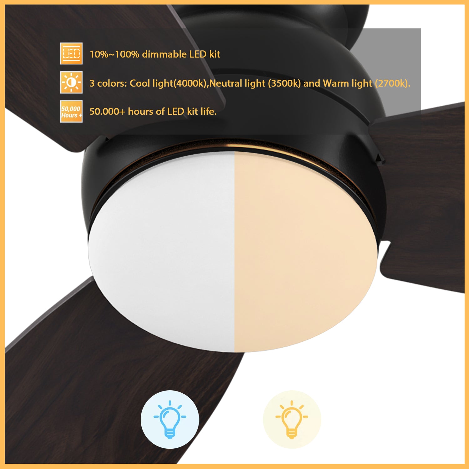 Create the home environment of your dreams with the versatile and powerful Arran 44 /48 /60 inches modern ceiling fan with lights! On the inside, The remote control ceiling fan features advanced motor and lighting technology for energy efficiency and precise control. On the outside, the Arran low profile ceiling fan features a sleek silhouette, elegant blades, and a timeless black or white finish for the ideal fit in any home interior!