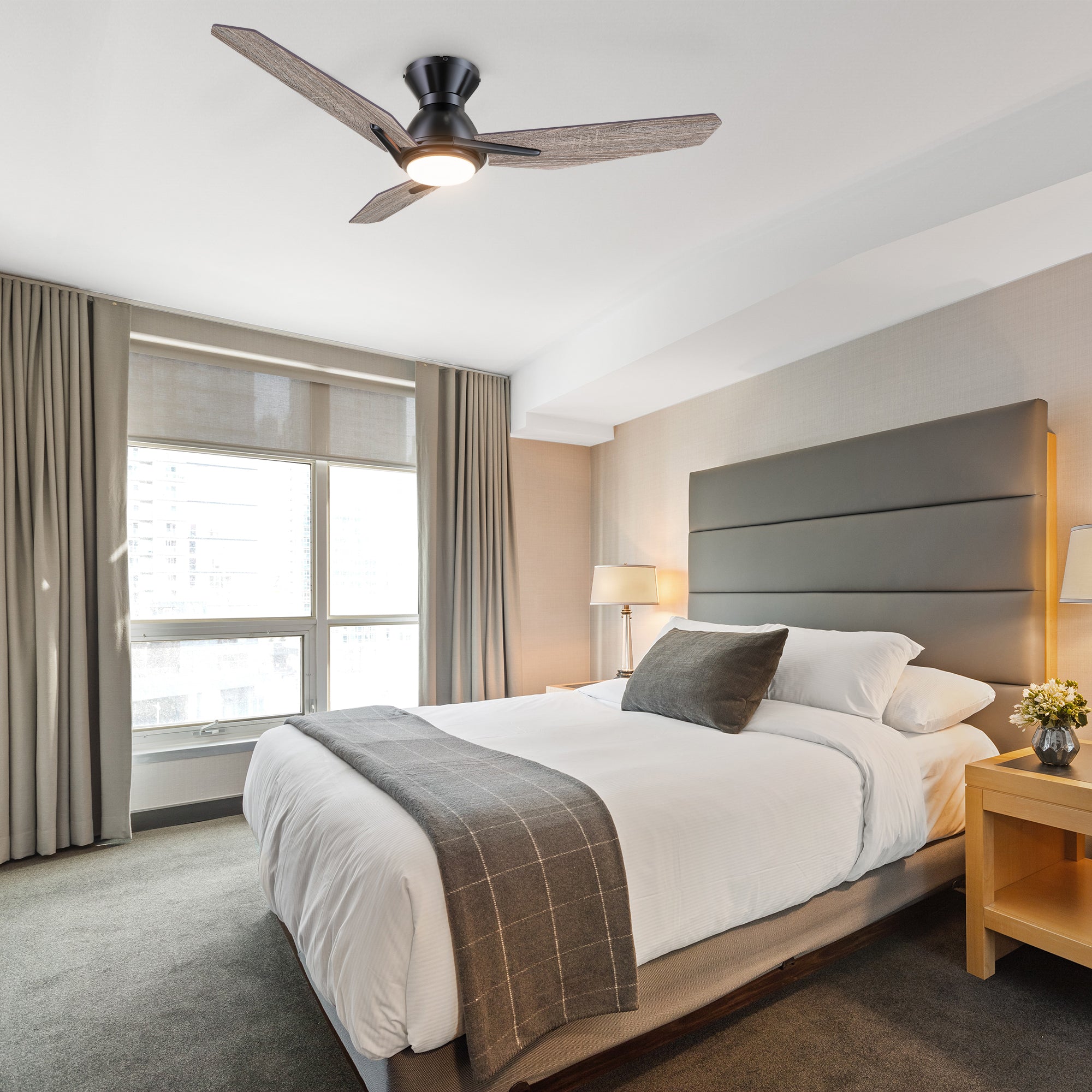 This Smafan Brooks 44 inch smart ceiling fan keeps your space cool, bright, and stylish. It is a soft modern masterpiece perfect for your large indoor living spaces. This Wifi smart ceiling fan is a simplicity designing with Black finish, use elegant Plywood blades and has an integrated 4000K LED daylight. The fan features Remote control, Wi-Fi apps, Siri Shortcut and Voice control technology (compatible with Amazon Alexa and Google Home Assistant ) to set fan preferences.