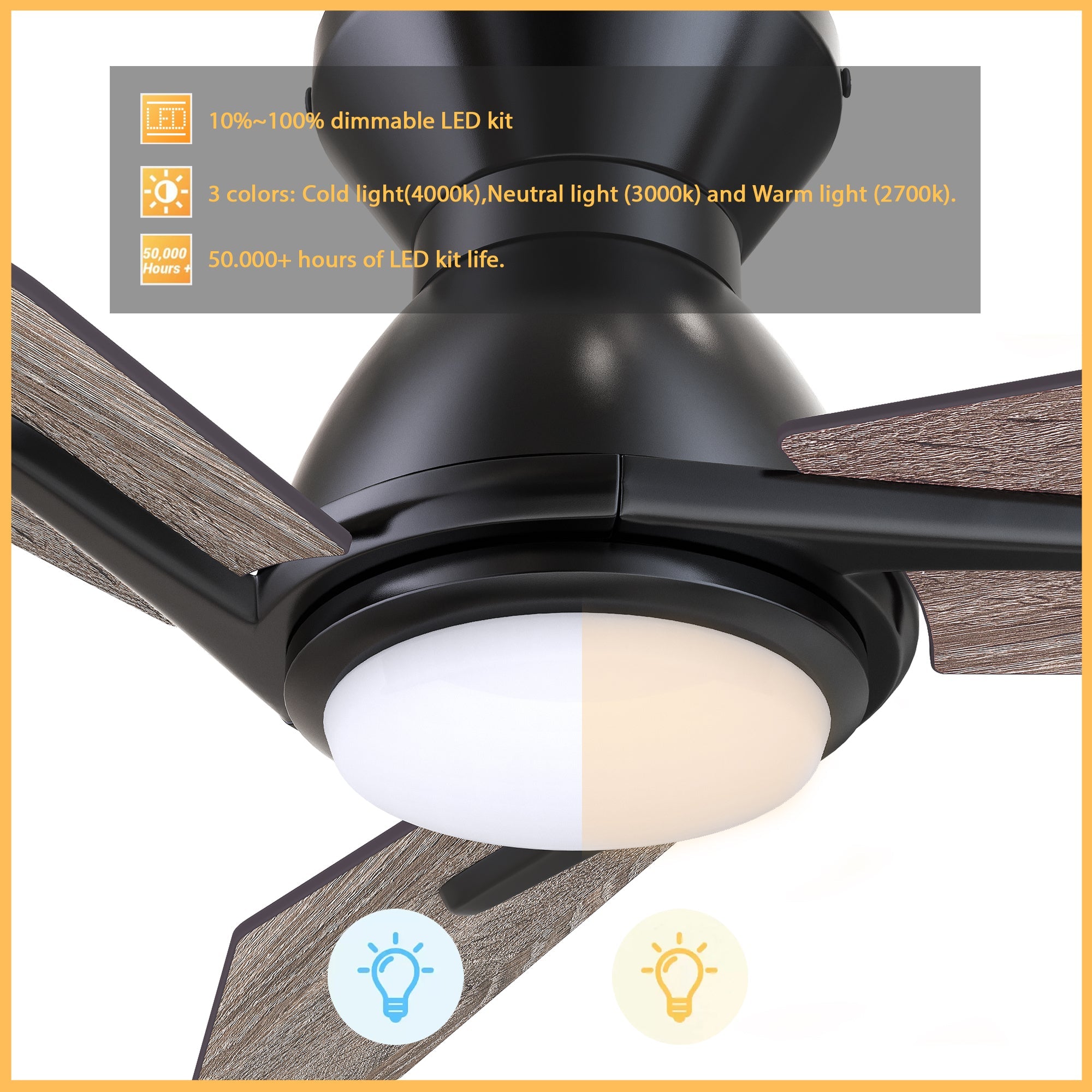 This Smafan Brooks 44 inch smart ceiling fan keeps your space cool, bright, and stylish. It is a soft modern masterpiece perfect for your large indoor living spaces. This Wifi smart ceiling fan is a simplicity designing with Black finish, use elegant Plywood blades and has an integrated 4000K LED daylight. The fan features Remote control, Wi-Fi apps, Siri Shortcut and Voice control technology (compatible with Amazon Alexa and Google Home Assistant ) to set fan preferences.