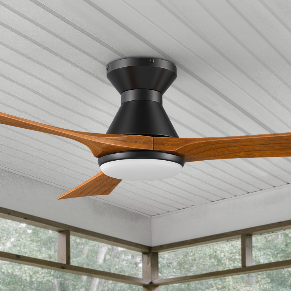 Carro Antrim 52 inch smart ceiling fan with light designs with black finish, use elegant solid wood blades and has an integrated 4000K LED daylight.