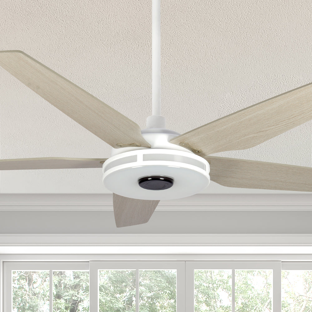The Smafan Explorer 52 inch smart outdoor ceiling fan with dimmable integrated LED, 10-speed whisper-quiet DC motor.