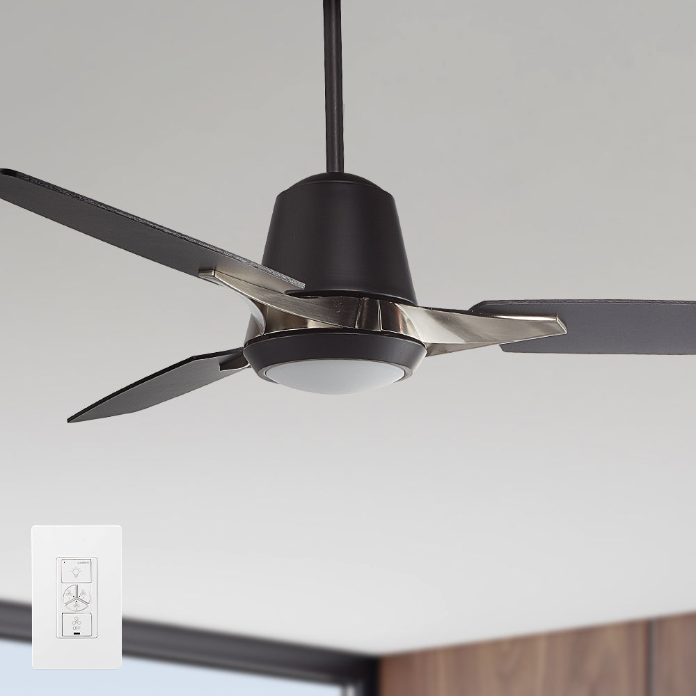 Smafan Exton 52 inch smart ceiling fan designs with black finish, elegant plywood blades and compatible with LED Light.
